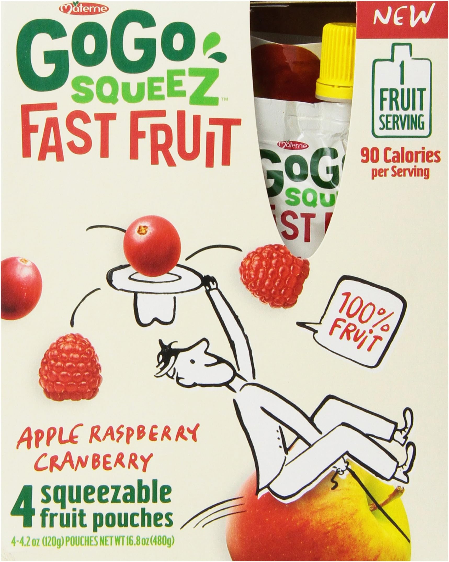 GoGo squeeZ Applesauce On The Go Fast Fruit, Apple Rasberry Cranberry, 4.2 Ounce Pouches, 4 Count (Pack of 12)