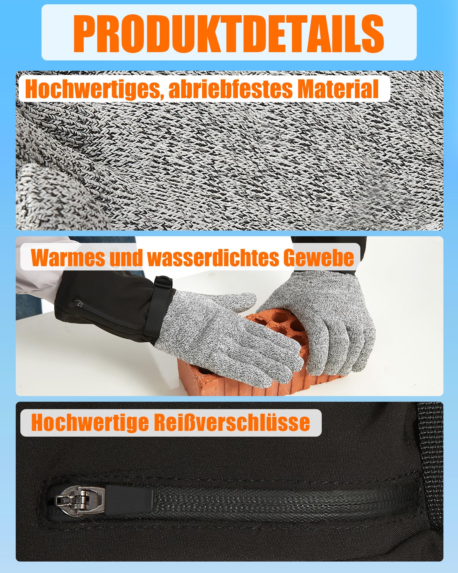 CYCYHEAT Beheizbare Handschuhe Herren – Heizbare Arbeitshandschuhe mit 5000mAh Akku, Verbesserte Heizelemente für Arbeit, Motorrad, Jagd & Ski