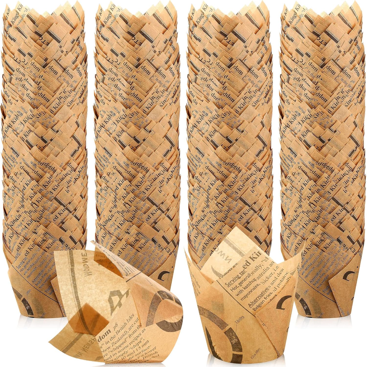 Yungyan 400 Pieces Standard Tulip Cupcake Liner for Baking, Newspaper Print
