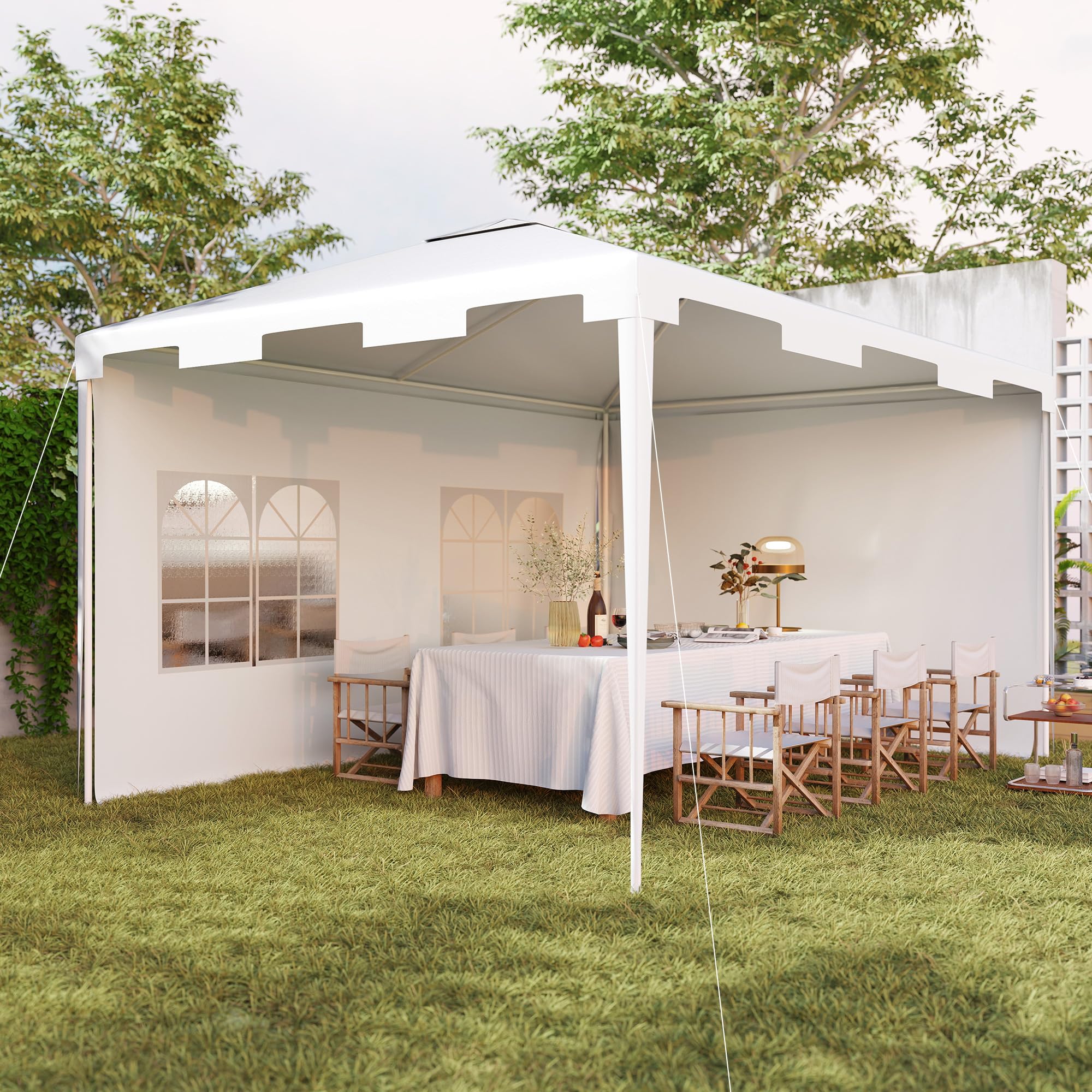 Outsunny Tonnelle de jardin 3 x 4 m avec 2 parois latérales pour terrasse, cour extérieure – Blanc