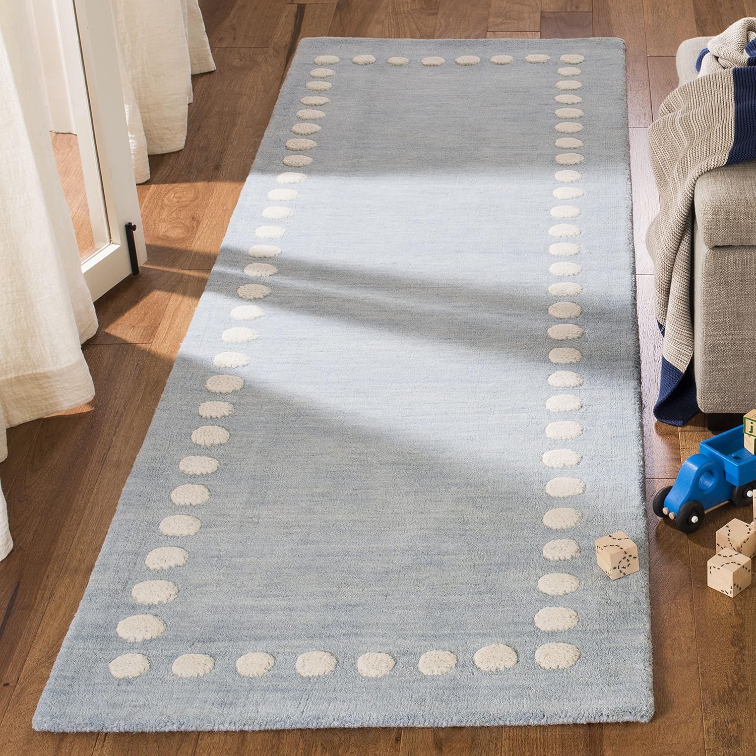 Hand-Tufted Coastal Kids' Blue Wool Runner Rug 30" x 8"