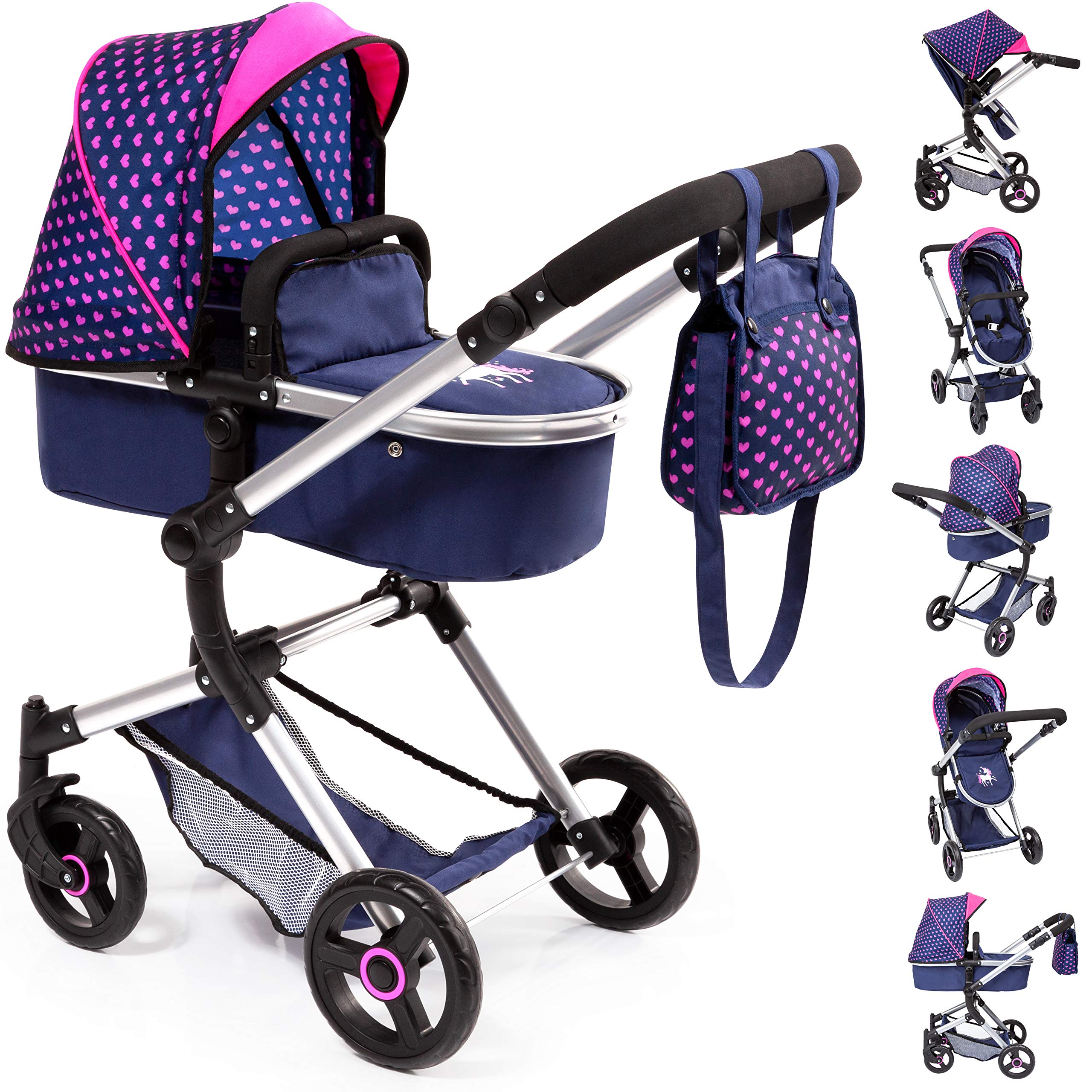 Bayer Design Kombi Puppenwagen Neo Vario mit Wickeltasche und Einkaufskorb, umwandelbar in einen Sportwagen & Puppen-Autositz EasyGo, Puppenzubehör, passend zu Vario-Puppenwagen, mit Abdeckung