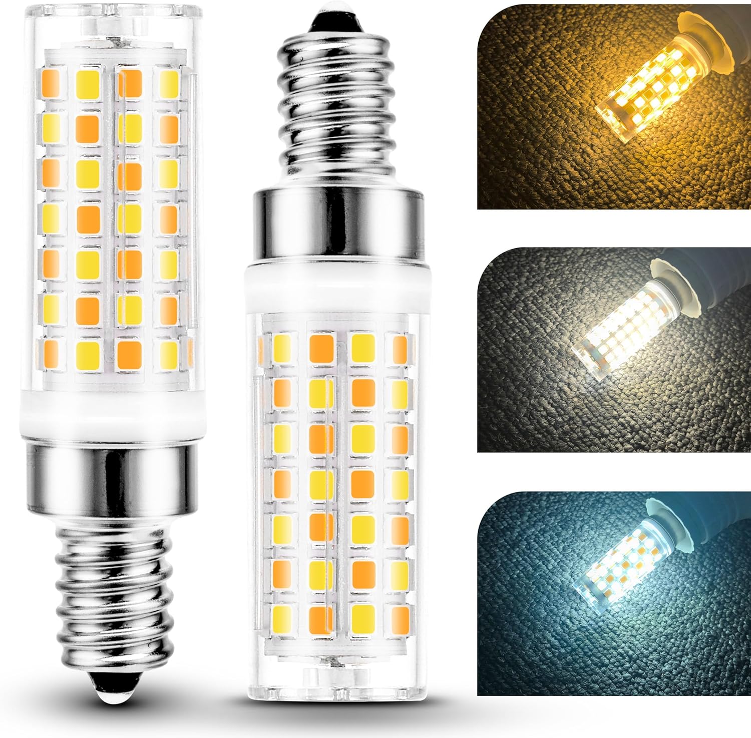 E12 LED Candelabra Bulb 60W Equivalent 3CCT Adjustable (2700K-4000K-6000K), AC120V 6W 600LM, 3 Colors Temperature Mode E12 C7 T6 Bulb for Night Light, Ceiling Fan Floor Light, Non-Dimmable, 2pack
