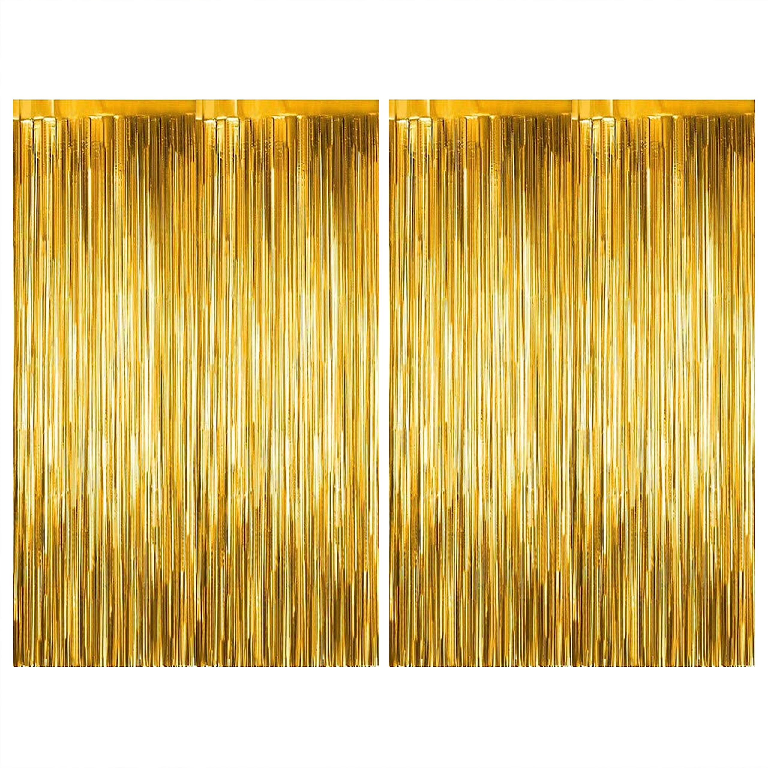 Just Party Pack of 2 Fringe Curtains Super Shiny (3 x 6 Feet each) for Boy Girl/Mother Father/Husband Wife/Brother Sister/Kids/Friend Birthday Party Decoration Kit, Gold
