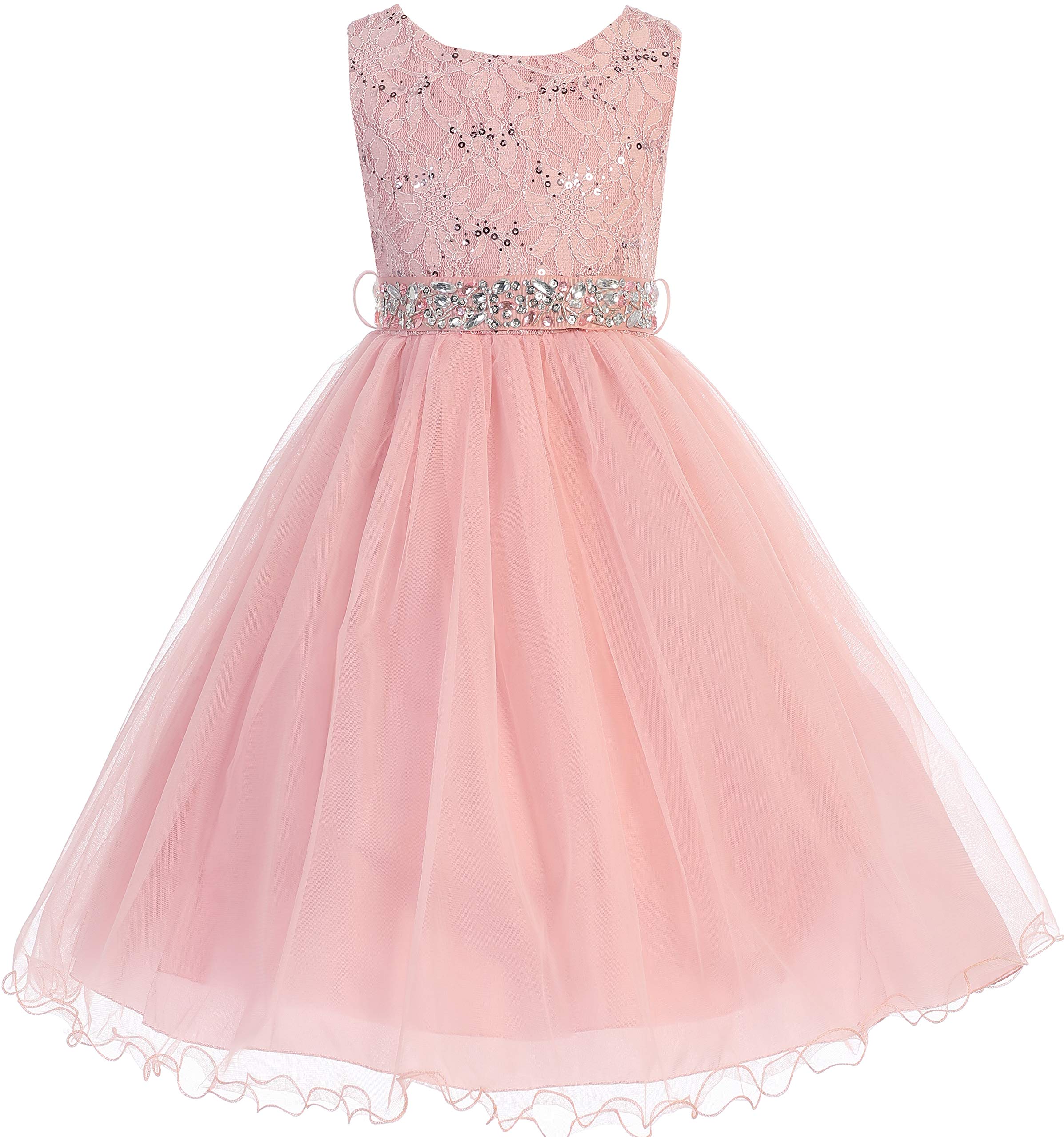 Glitter Sequined Bodice Double Layer Tulle Rhinestone Easter Flower Girl Dress