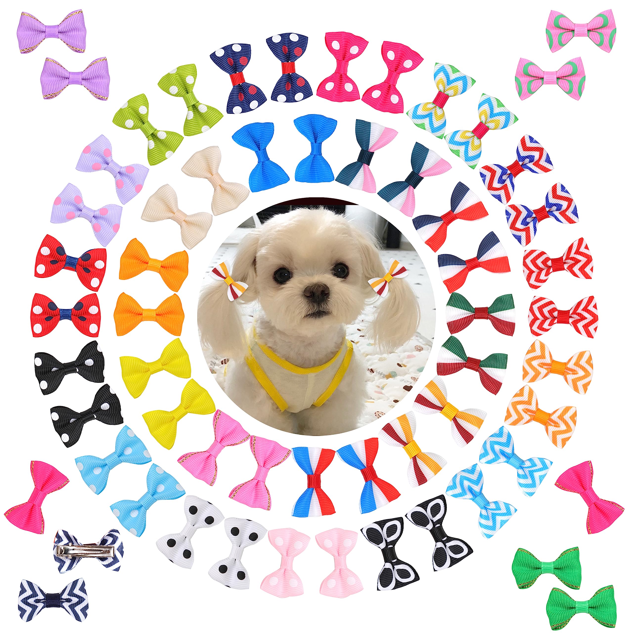 60Pcs Small Dogs Bows with Clips Girl Puppy Dogs Hair Bows Accessories Topknot Hair Clips Cute Pet Bowknot Grooming for Cat Yorkie Party Birthday