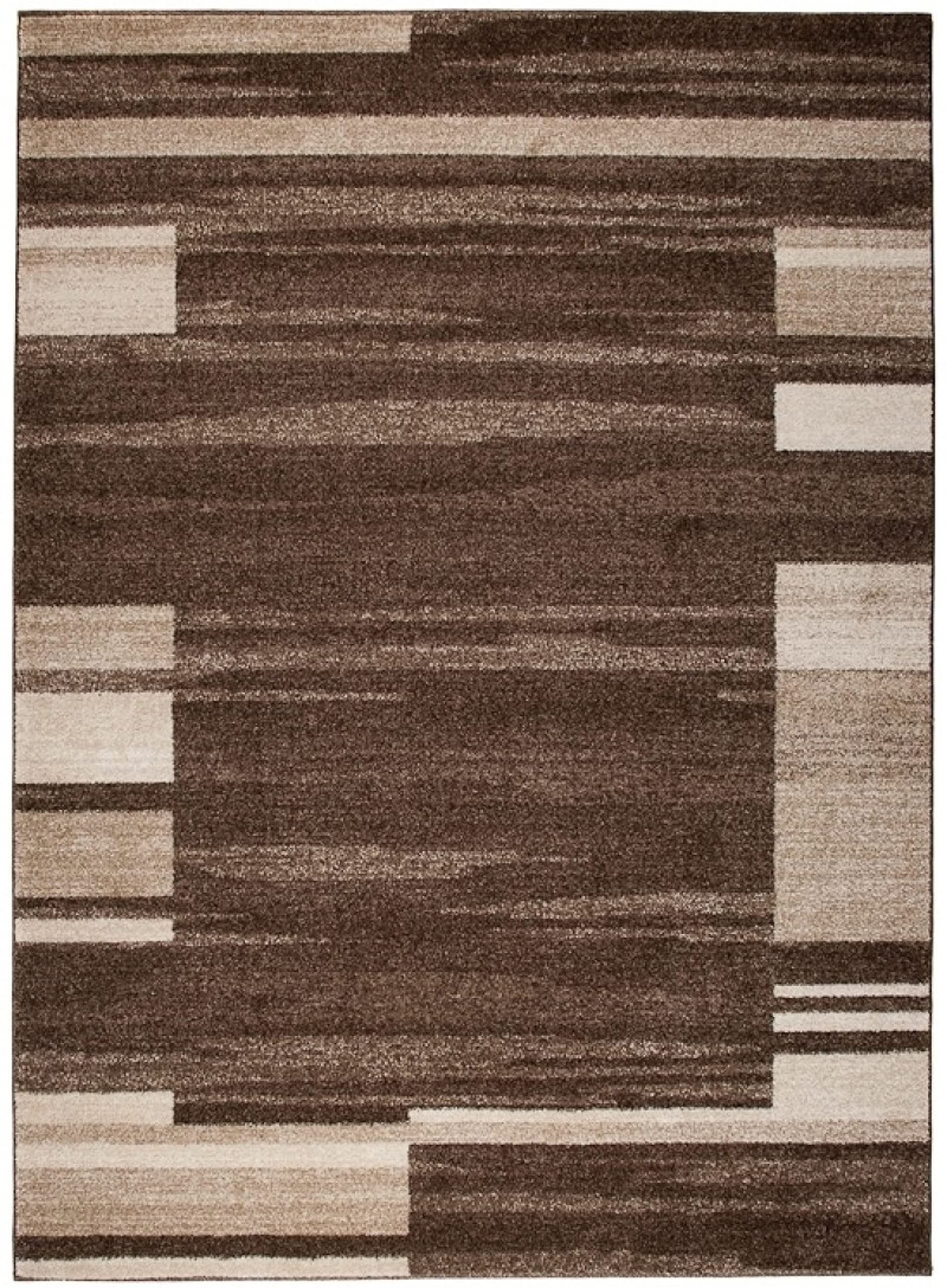 TAPISO Sari Teppich Kurzflor Beige Creme Streifen Vierecke 200 x 290 cm