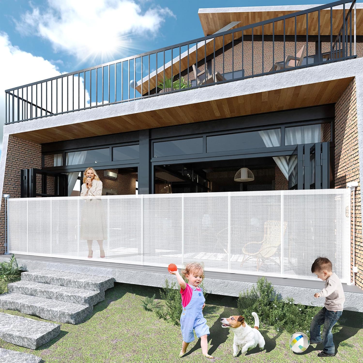 200" Retractable Baby Gates Extra Wide for Large Opening, 41" Extra Tall Retractable Dog Gate Pet Gates, Long Child Safety Mesh Gate with Fiberglass Rods for Stairs, Doorways, Hallways, Indoor/Outdoor White 41" Tall x 200" Wide