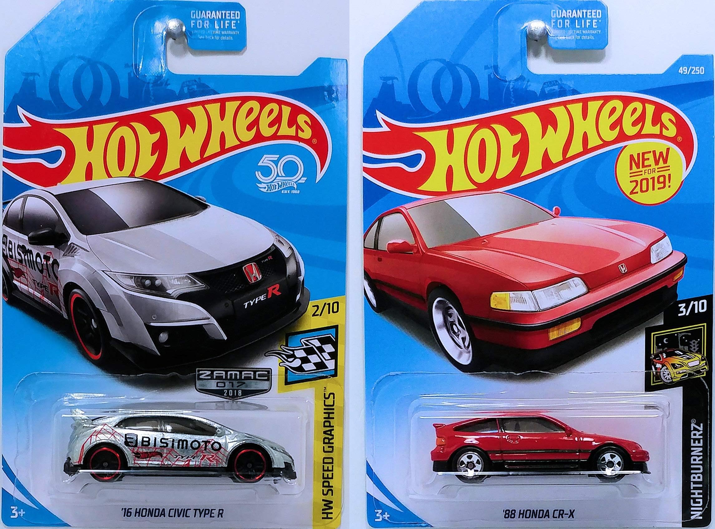 Hot Wheels 2018/2019 Basic Mainline: '16 Honda Civic Type R (Walmart Zamac Exclusive) & '88 Honda CR-X (Red)