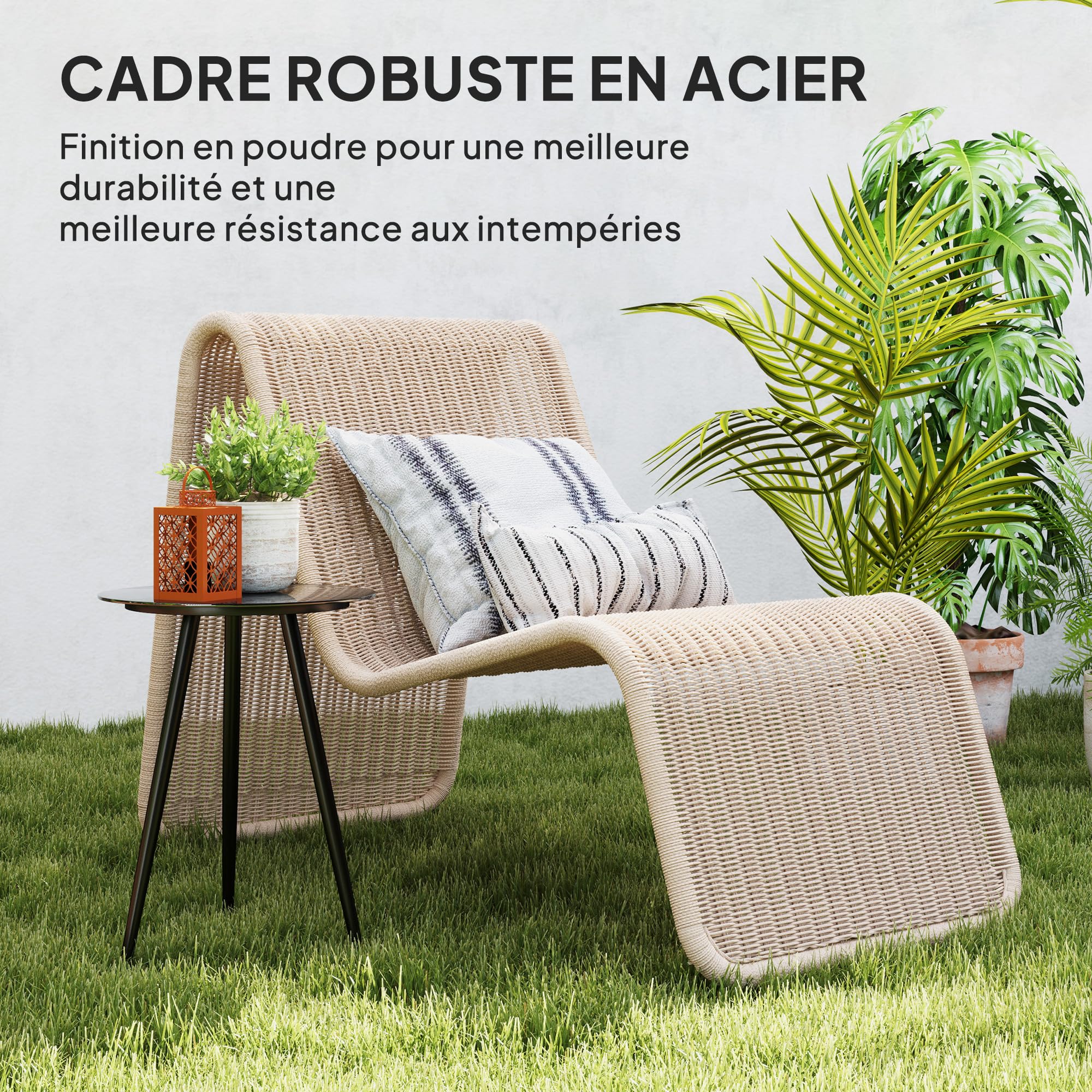 Outsunny Petite Table Basse Ronde, Table d'appoint, Plateau en Verre trempé, Pieds effilés, Cadre en Acier, Table de Jardin pour Balcon, Jardin, terrasse, Salon, Noir