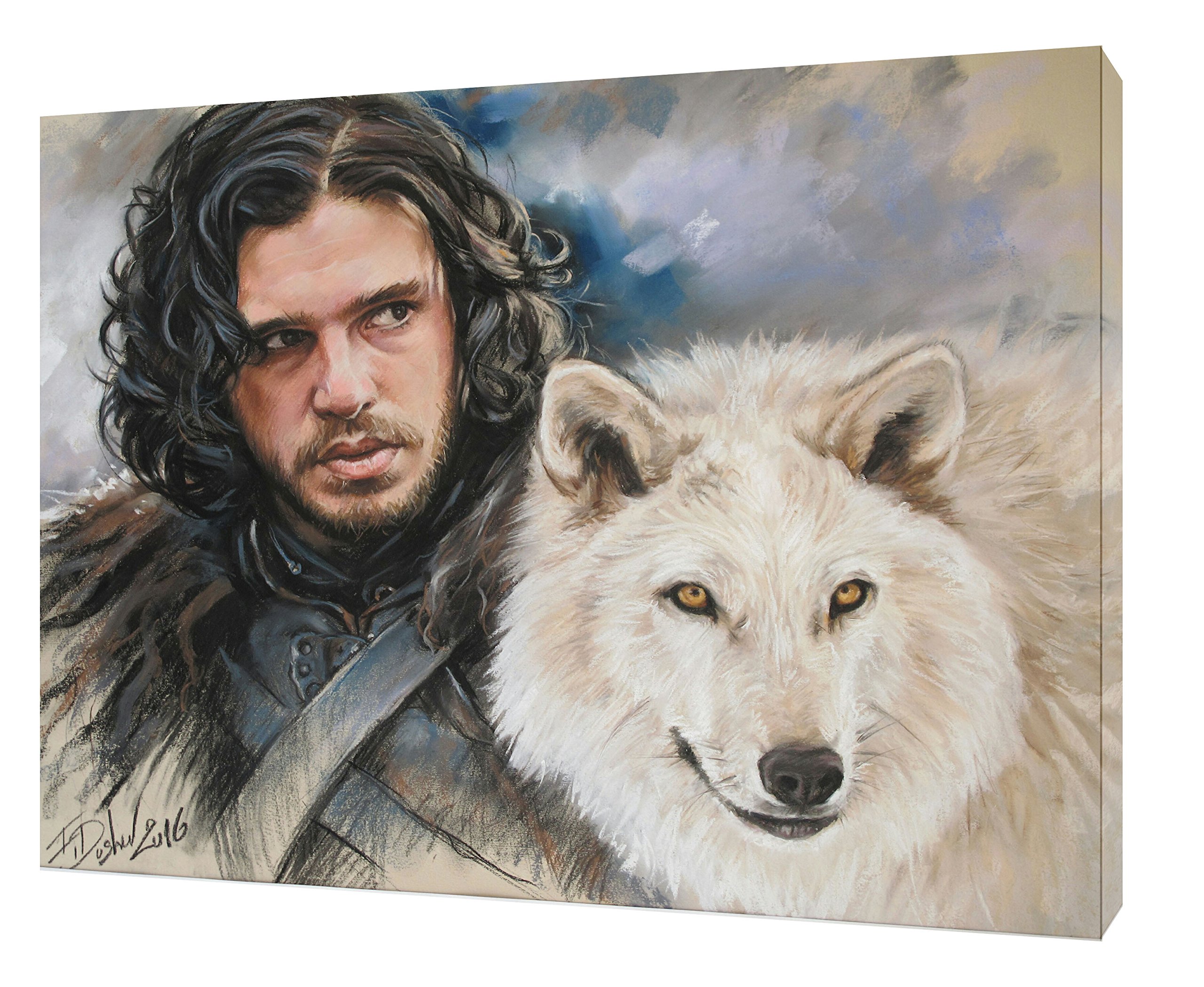 Artsprints Jon Snow Game Of Thrones With Charcoal Soft Pastel Paint Print On Framed Canvas 12X 8Inch -38Mm Depth