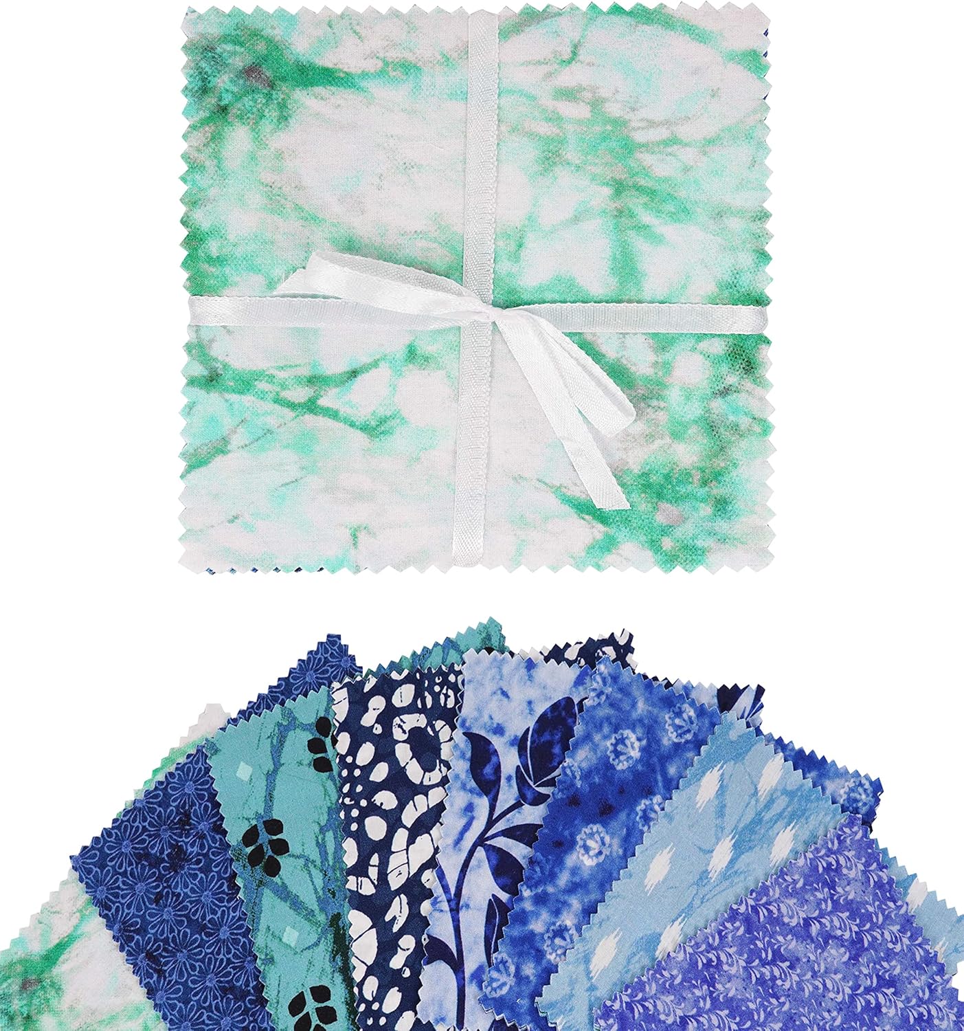 Soimoi Precut 10-inch Aaian Batik Prints Cotton Fabric Bundle Quilting Squares Charm Pack DIY Patchwork Sewing Craft- Sea Green & Blues