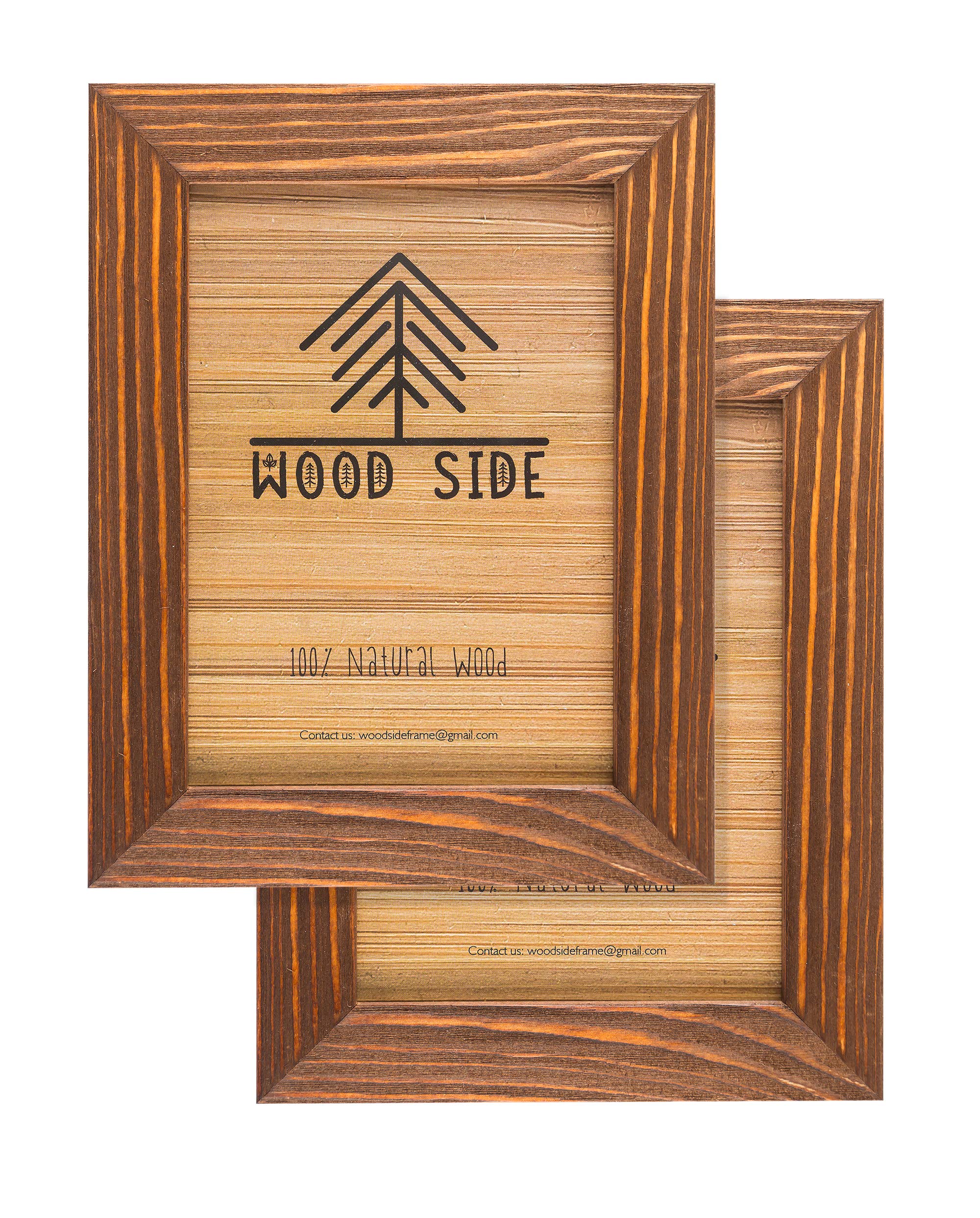 Rustic Wooden Picture Frames 6x8 - Set of 2-100% Natural Eco Solid Wood with High Definition Real Glass 6x8