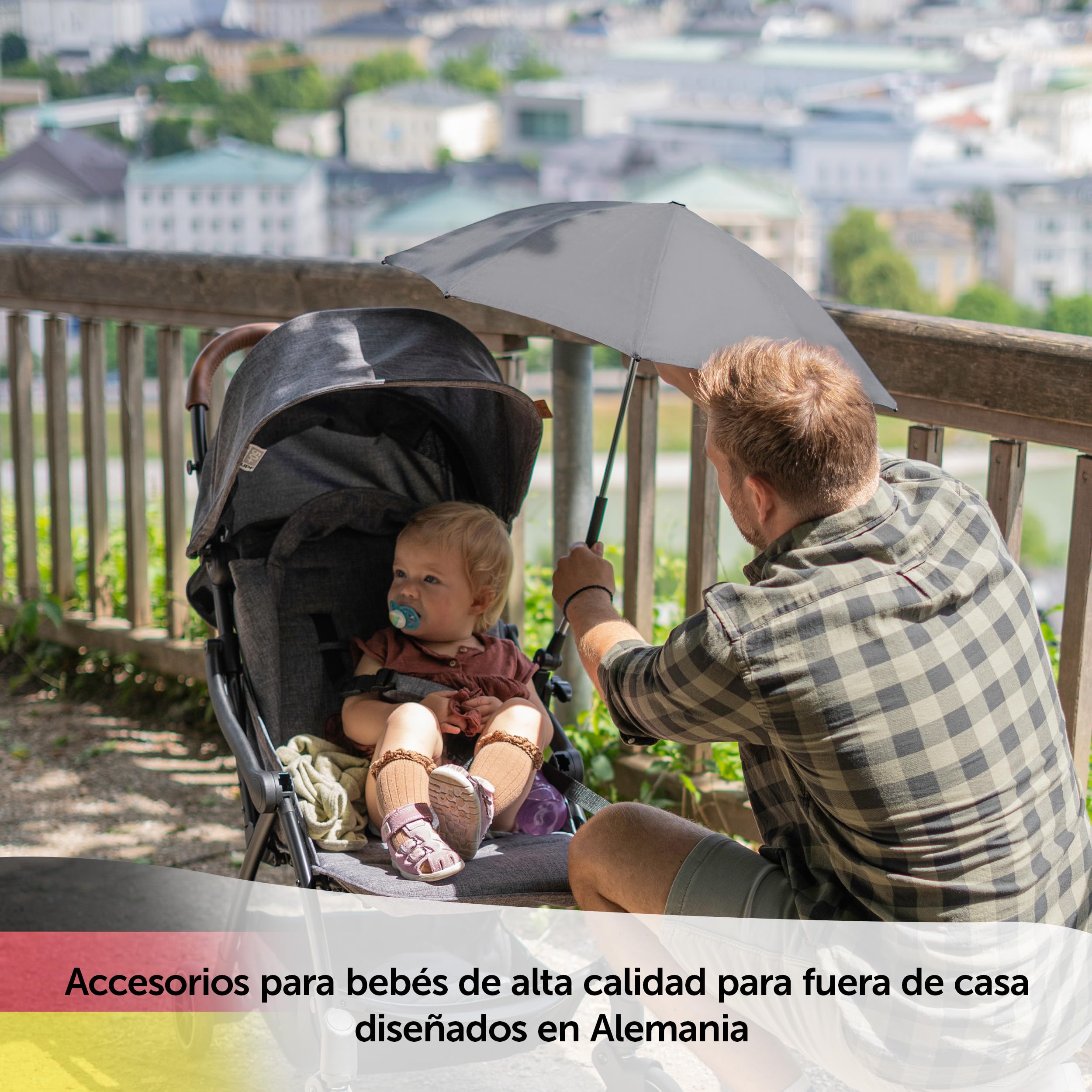 Zamboo Sombrilla Carro Bebe Universal con Protección UV50+ - Paraguas Parasol con 12 Posiciones para Cochecitos y Sillas de Paseo - Sombrillas Regulables Diámetro 73 cm - Repelen el Agua - Gris