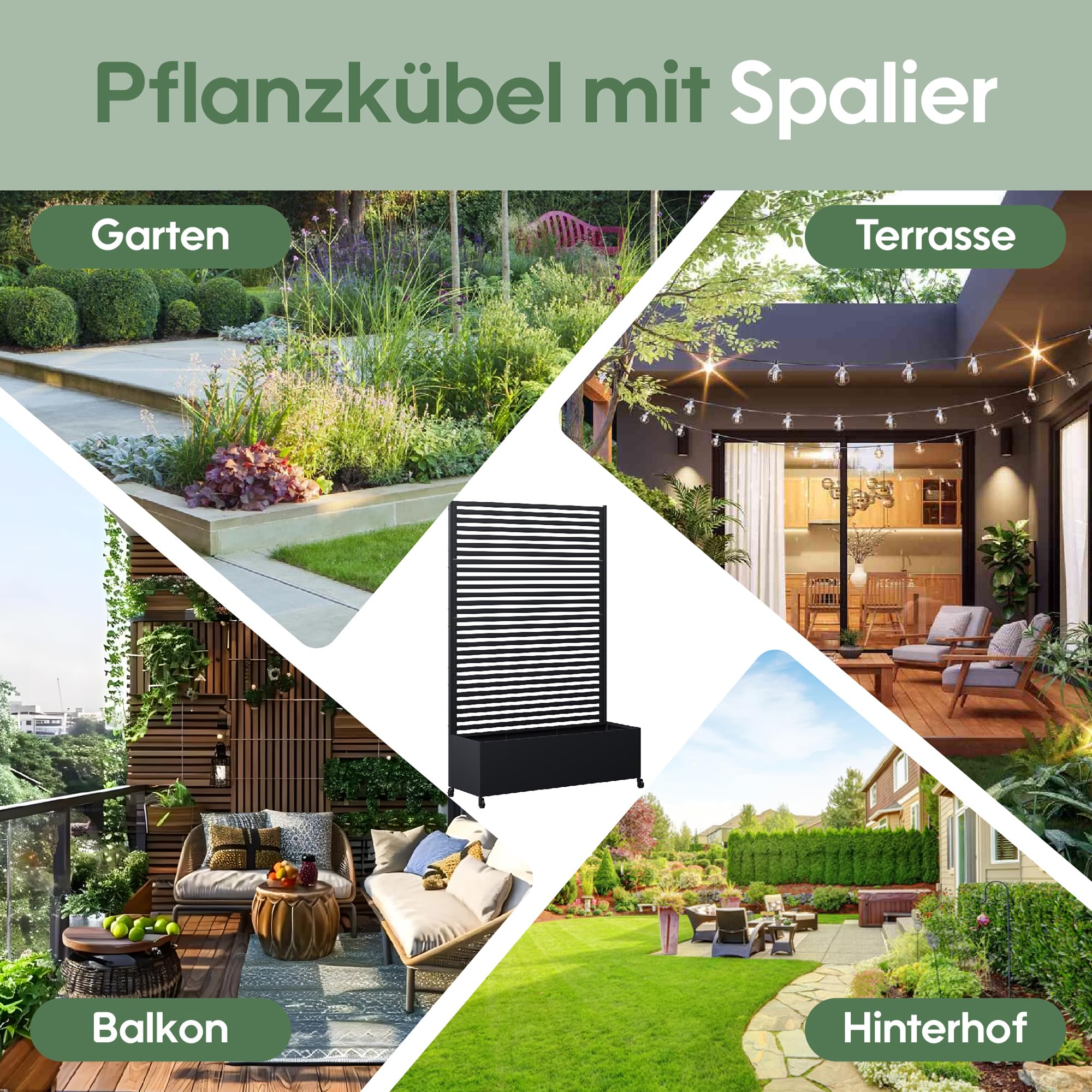 Jardinière d'extérieur en métal avec Treillis, jardinière surélevée en métal avec roulettes, jardinière autoportante avec Brise-Vue pour Jardin, terrasse et Balcon