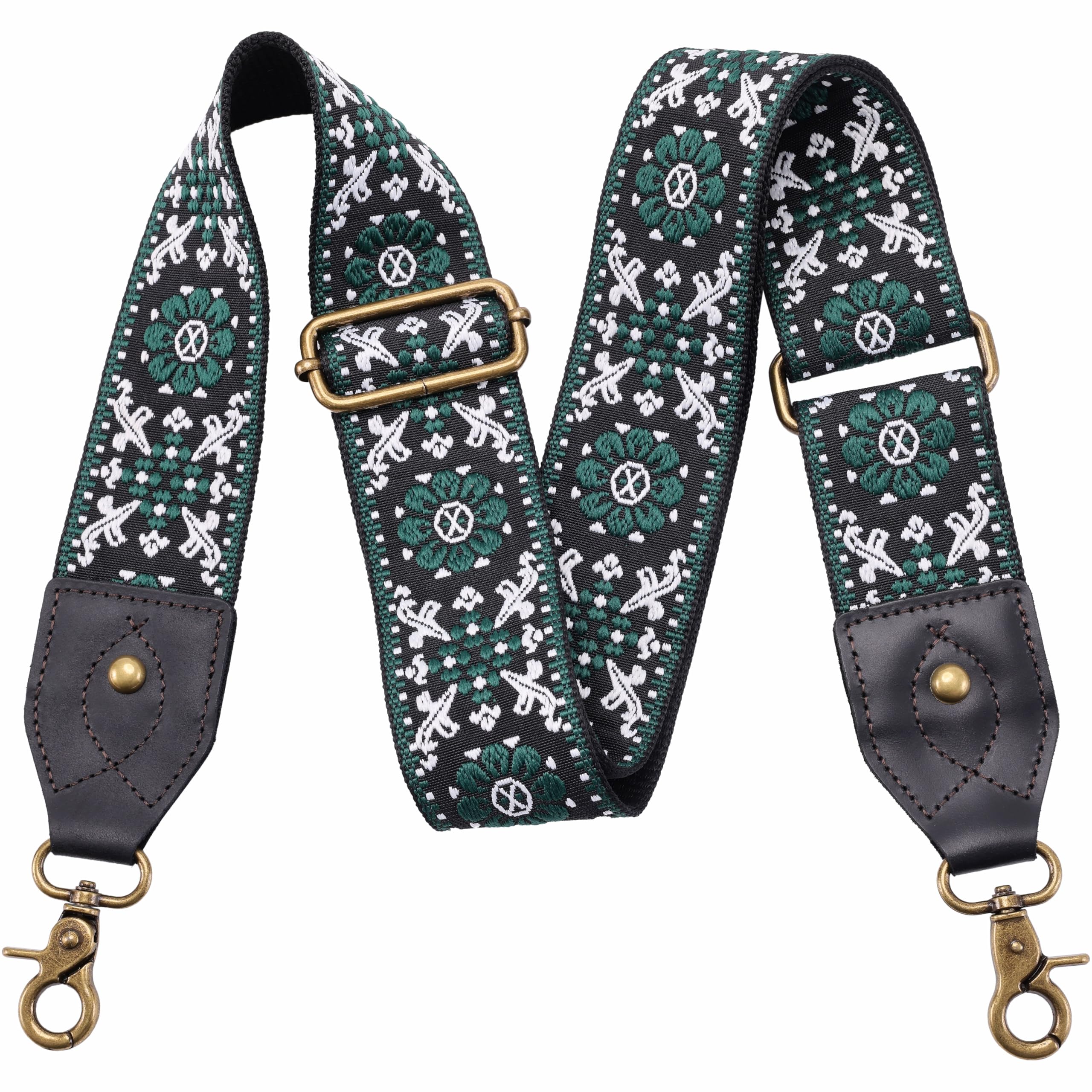 Nefelibata Purse Strap-2"Crazy Horse Leather Bag Strap Adjustable Replacement,Retro Jacquard Embroidery Crossbody Straps
