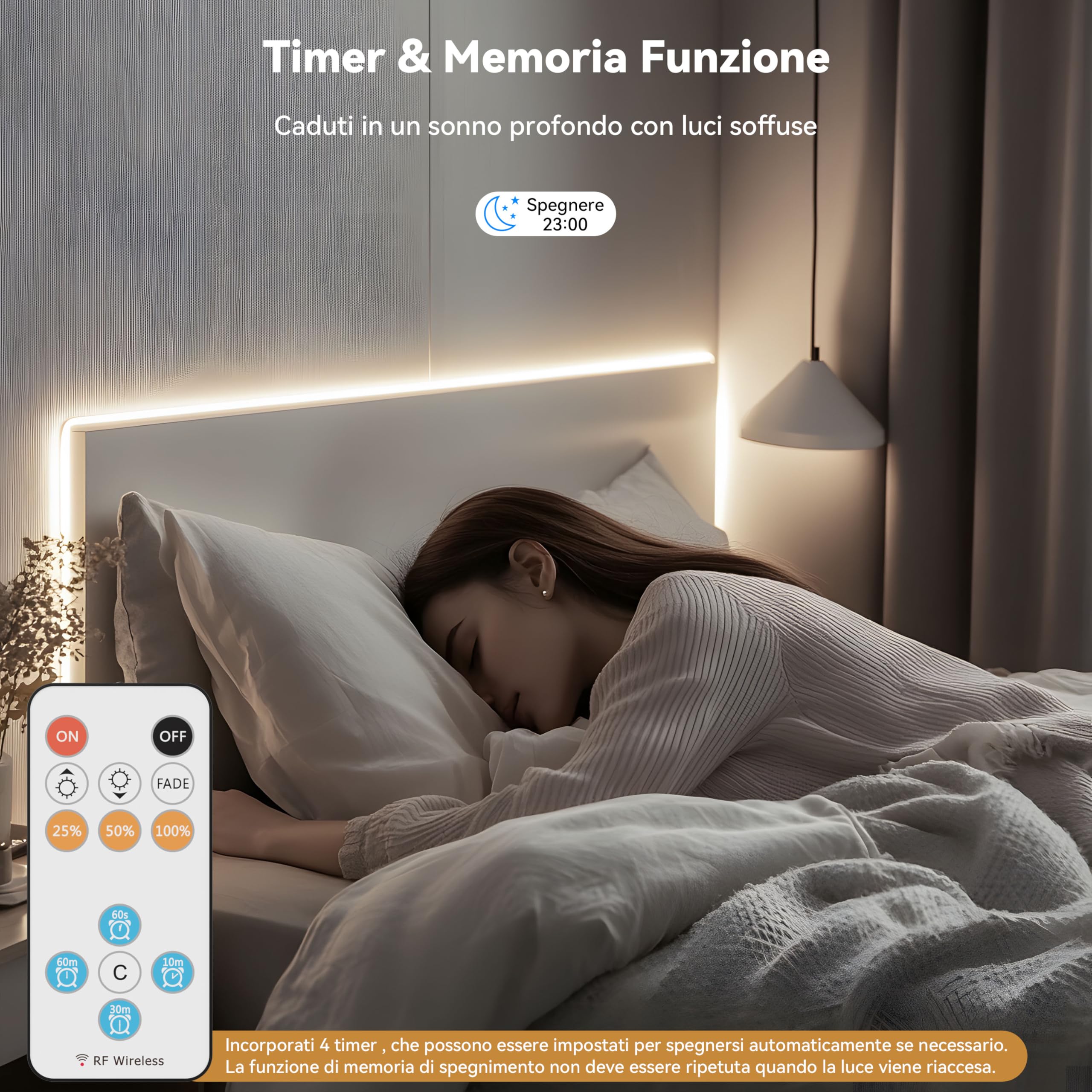 PAUTIX COB LED Strisce Bianco 4000K, 24V 5m 480LEDs/M Super Bright dimmerabili Luci a nastro LED sotto l'armadio con telecomando RF a 13 tasti per cucina Camera da letto Casa fai da te