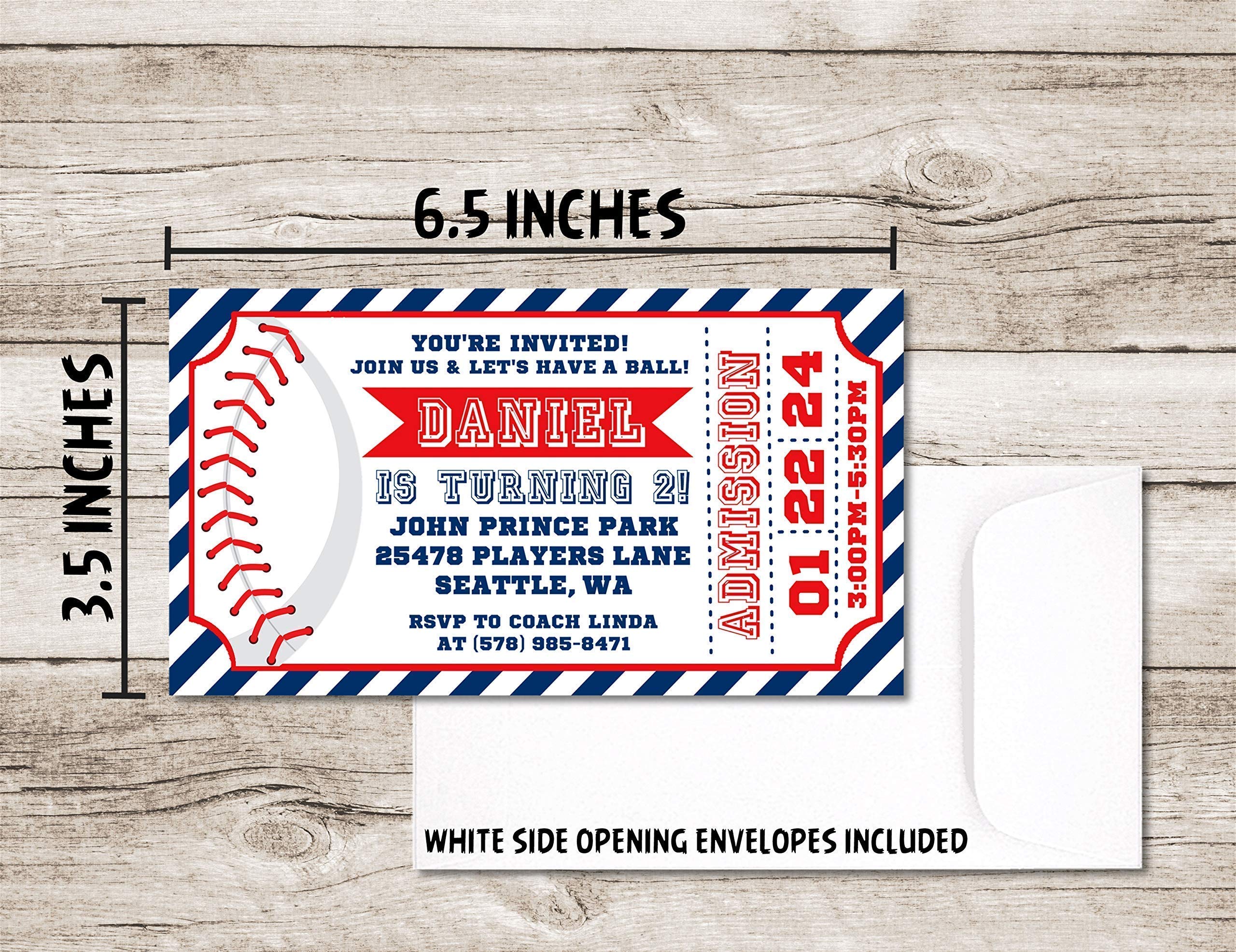Baseball Birthday Invitations, Baseball Party Invites with Envelopes (Baseball)