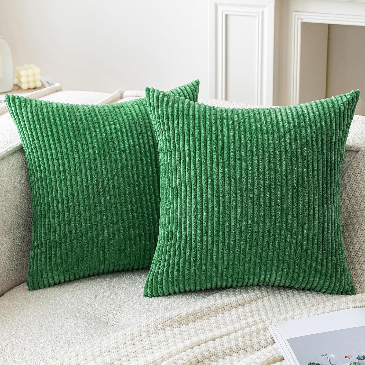 ANRODUO Pack of 2 Throw Pillow Covers with Corduroy Cushion