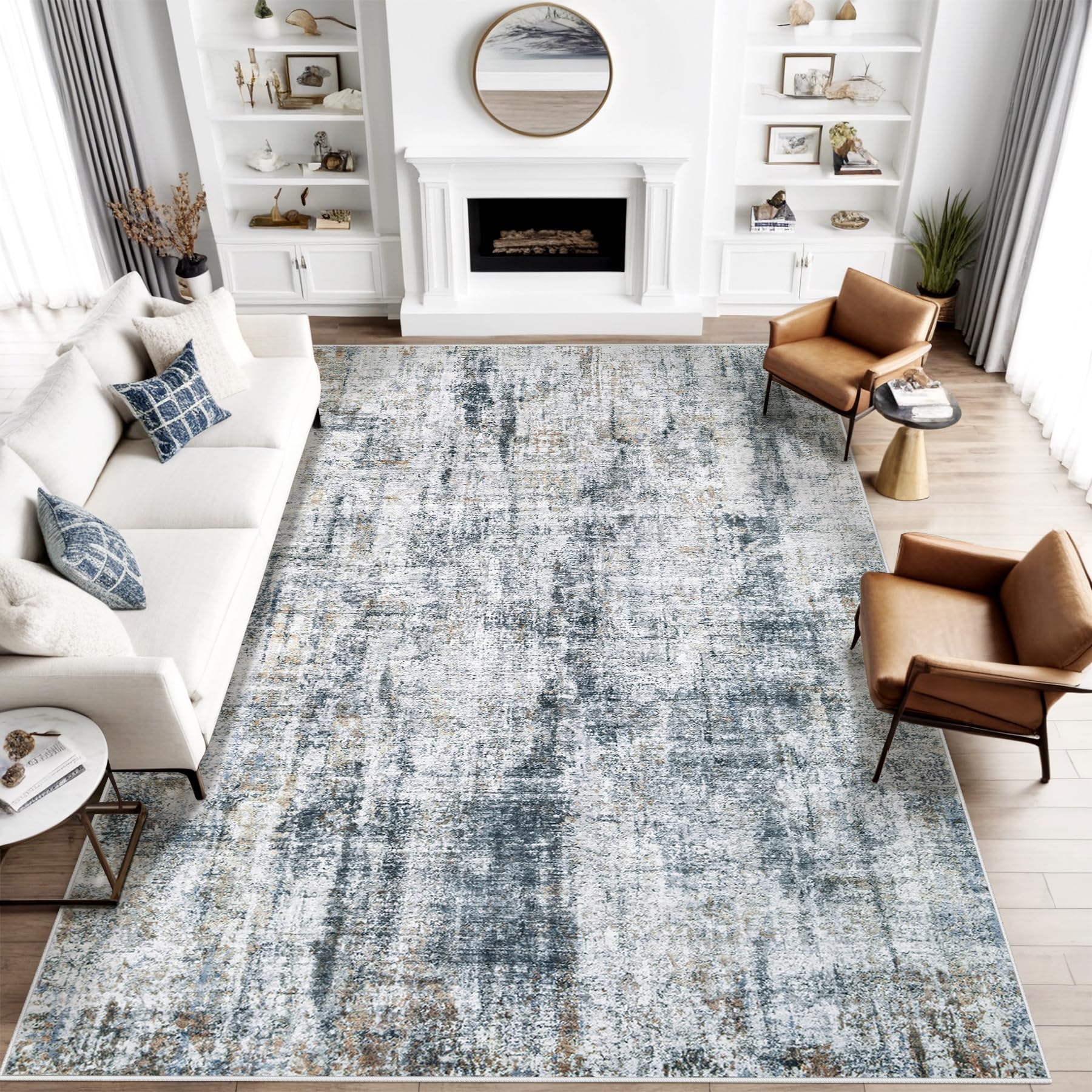 8x10 area rug for living room: washable abstract soft rugs non slip modern stain resistant low pile carpet for dining room bedroom nursery office (multi blue, 8'x10')