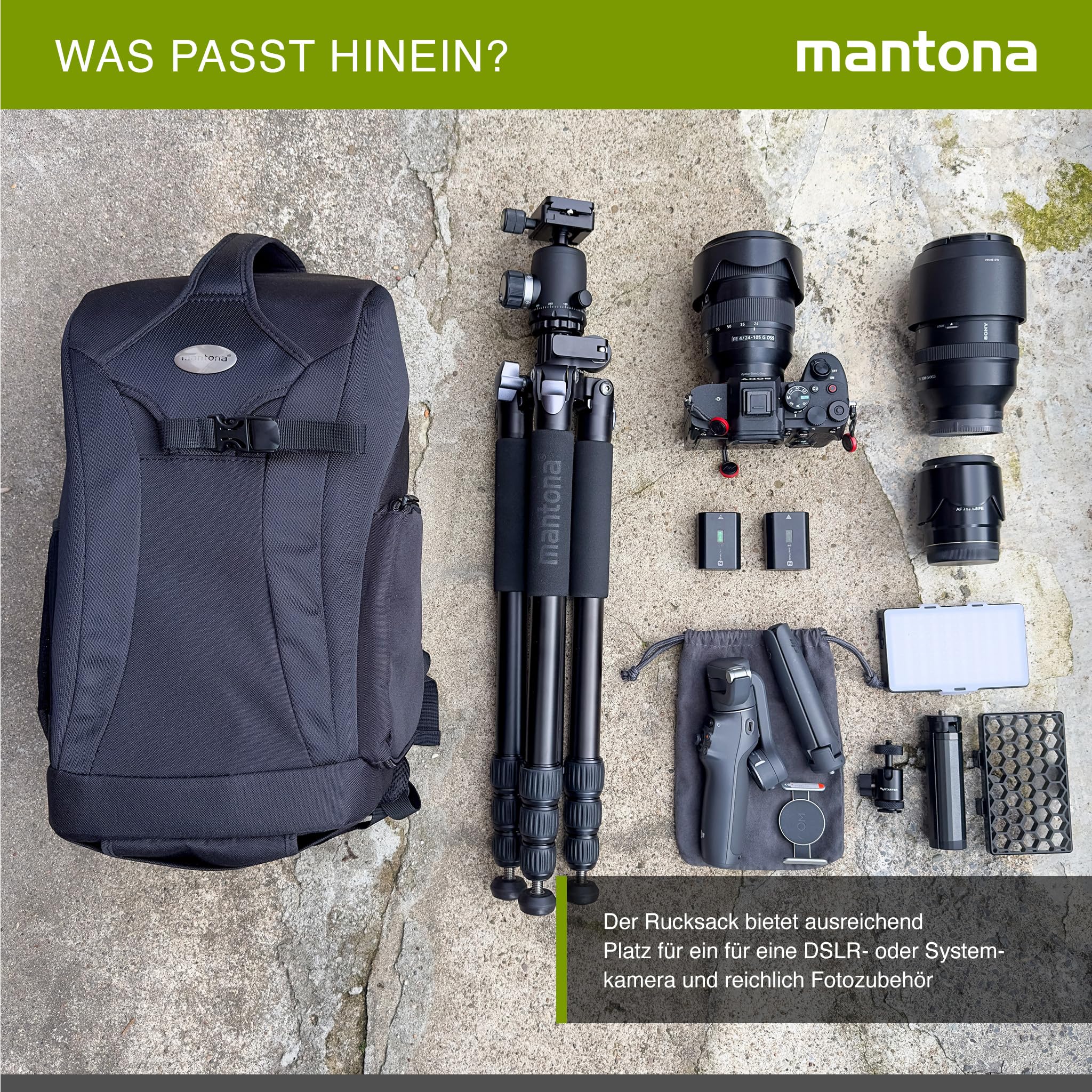 Mantona Sac à dos SLR Trekking (avec protection anti-vol et fixation de trépied) universel