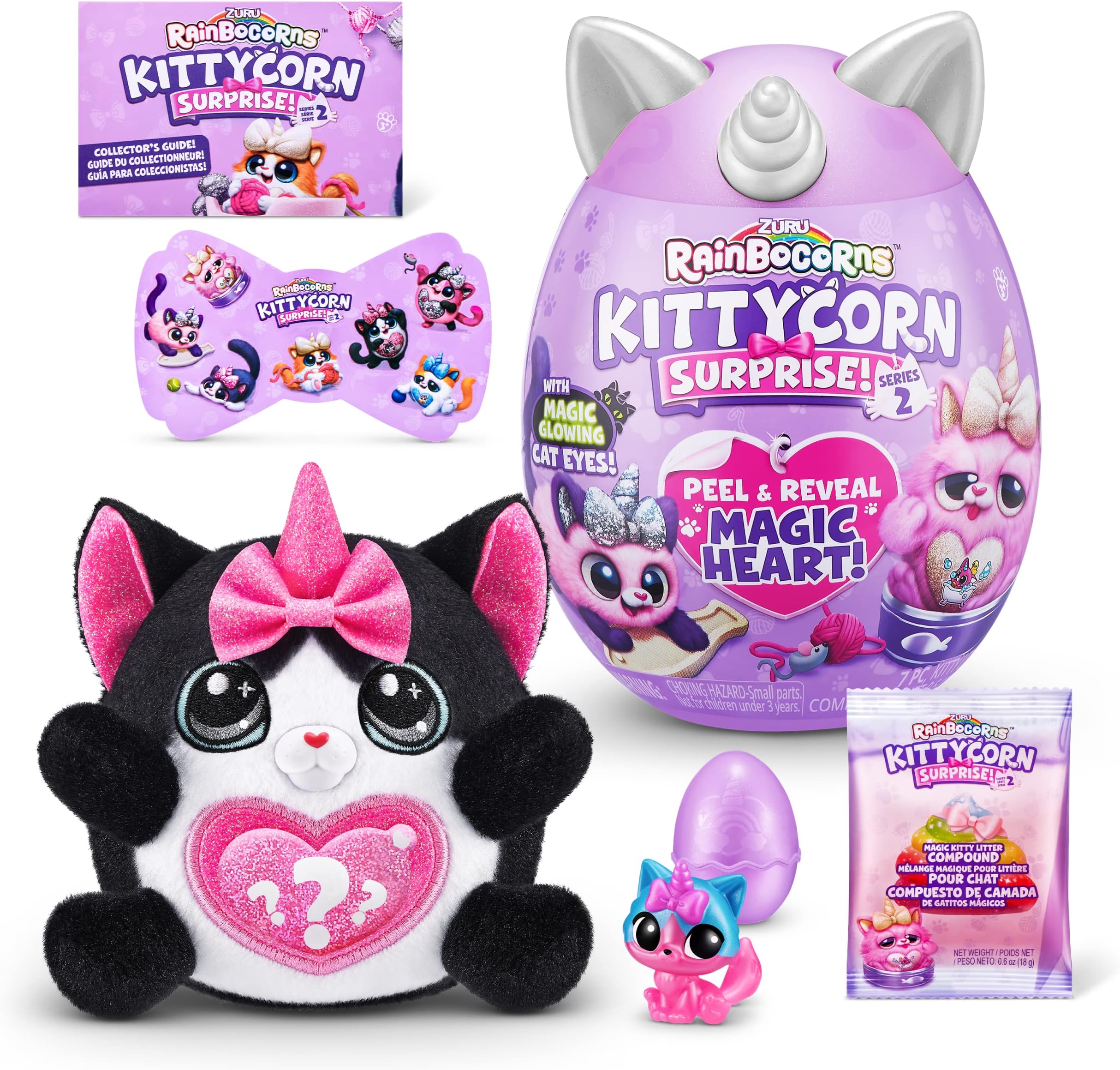Rainbocorns Kittycorn Surprise Series 2 (Black Cat) by ZURU, Collectible Plush Stuffed Animal, Surprise Egg, Sticker Pack, Slime, Ages 3+ for Girls, Children