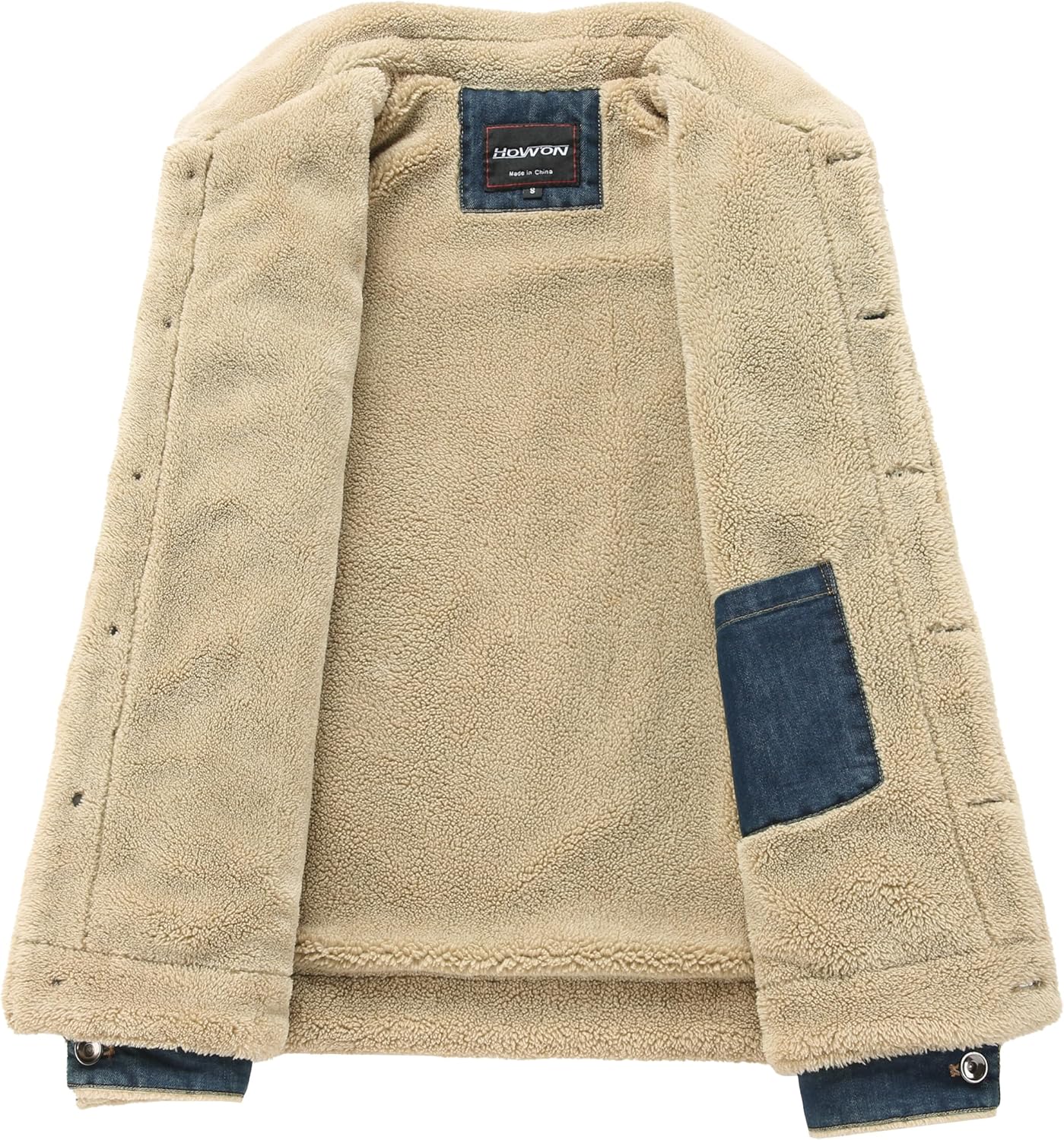 HOW'ON Men's Plus Cotton Warm Fur Collar Sherpa Lined Denim Jacket Button Down Classy Casual Quilted Jeans Coats Outwear - Image 4