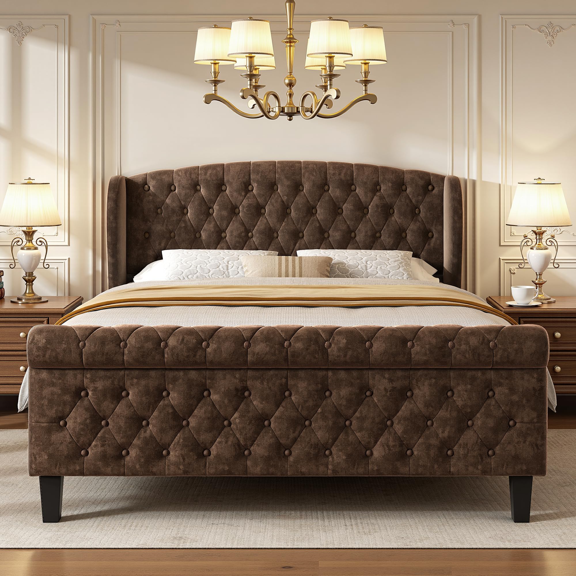 BedsPick Chenille Sleigh Bed