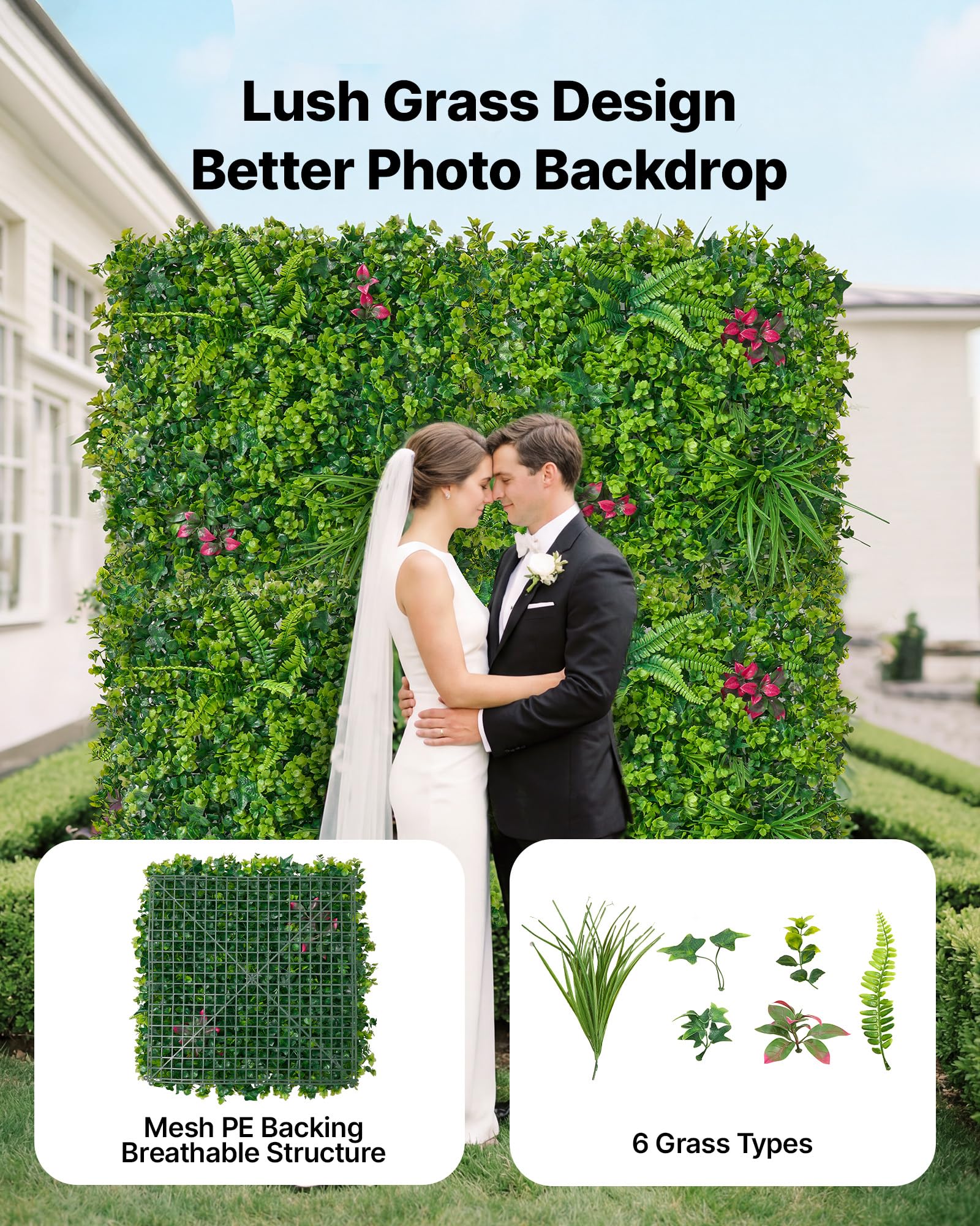 VEVOR Parete Verde Artificiale 50,8 x 50,8 cm, Set di 12 Pannelli di Siepe Artificiale per Pareti e Recinzioni, Con Piante Verdi Realistiche, per Decorazione di Balcone, Giardino, Cortile e Salotto