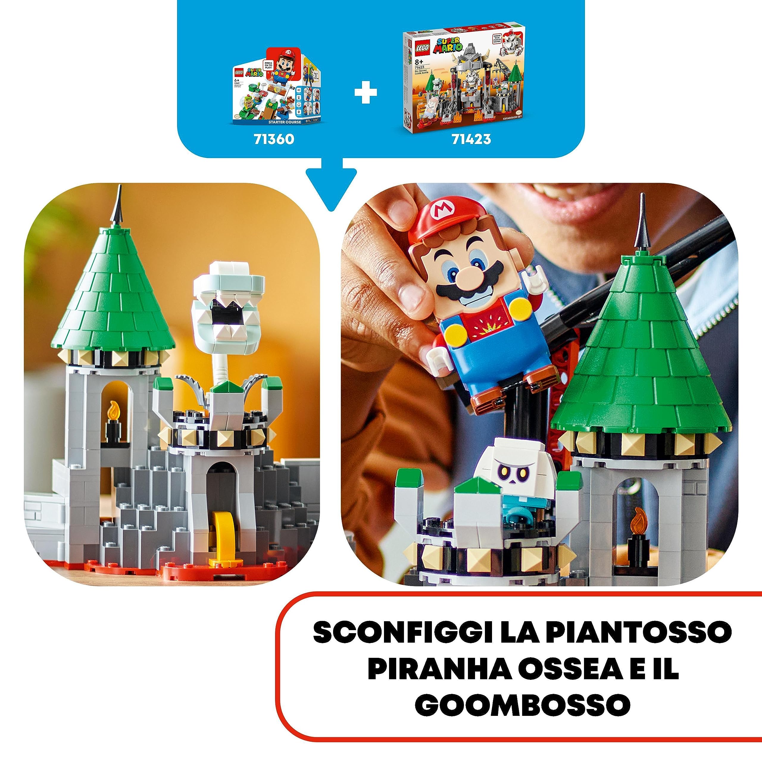 LEGO Super Mario Pack di Espansione Battaglia al Castello di Skelobowser con 5 Personaggi tra cui Toad Viola, Piantosso Piranha Ossea e il Goombosso, Giochi per Bambini e Bambine da 8 Anni 71423