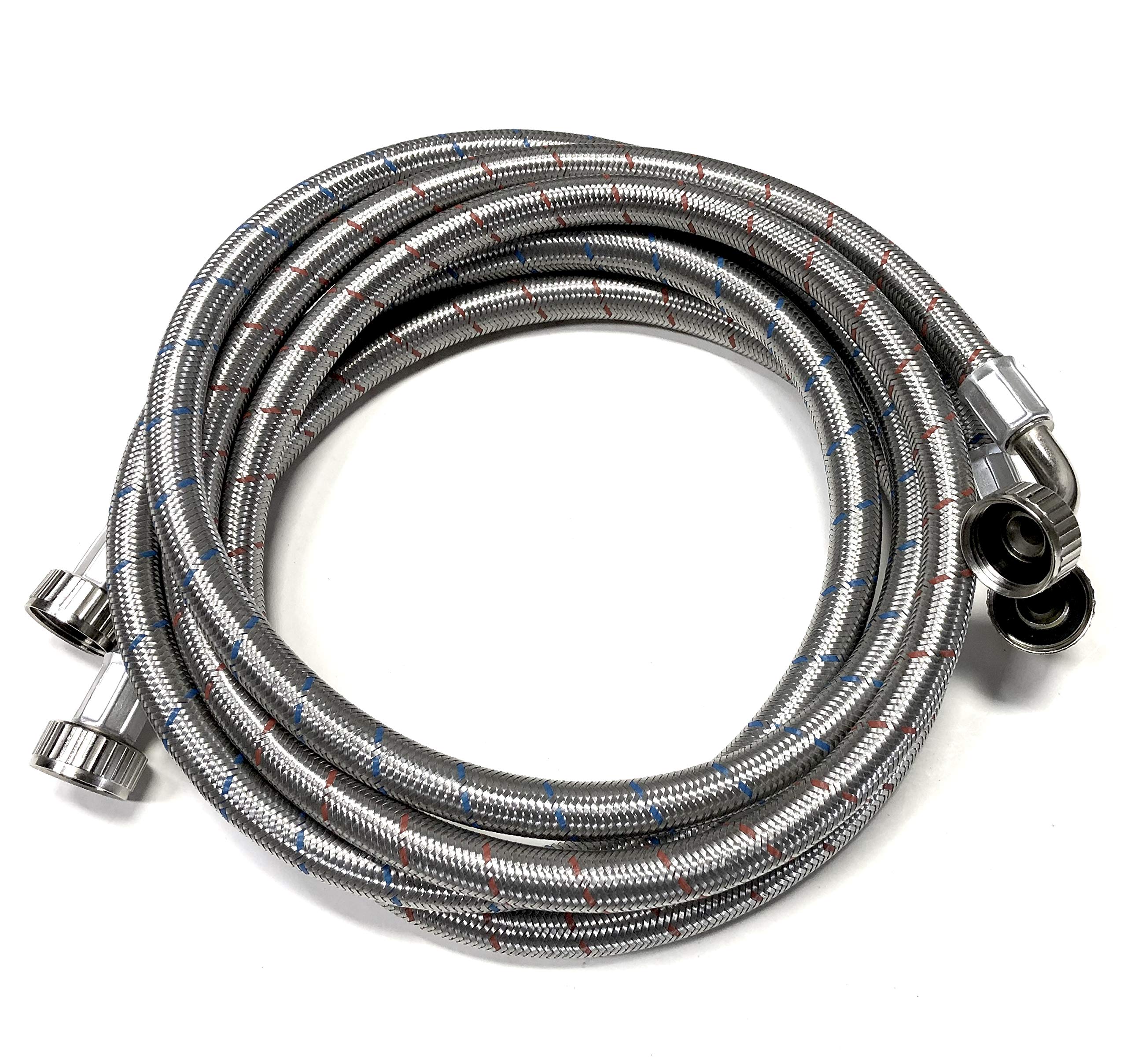 Shark Industrial Blue,Red,Red/Blue 2-Pack Premium High-Flow Stainless Steel Washing Machine Hoses - 6 Ft No-Lead Burst Proof Red And Lined Water Inlet Supply Lines - Universal 90 Degree Elbow Connection - 10 Year Warranty