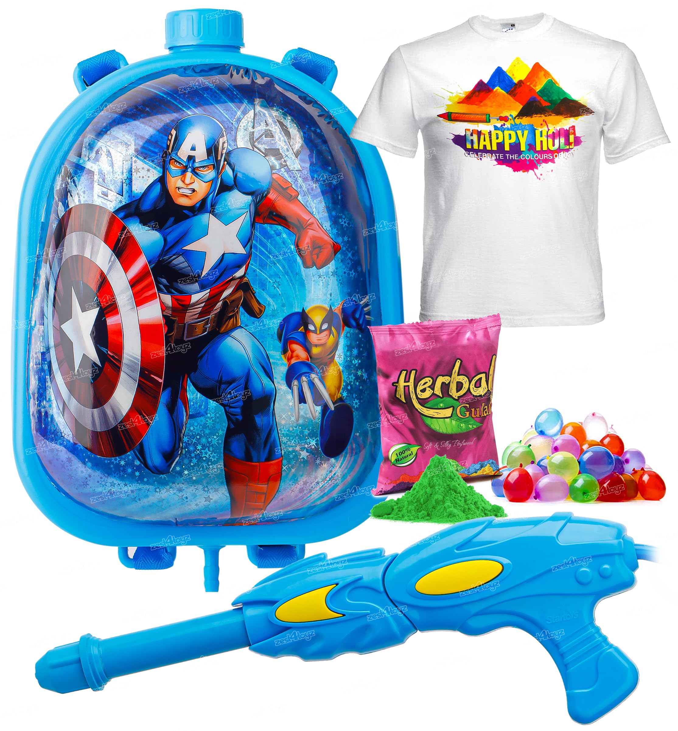 zest 4 toyz Holi Pichkari High Pressure Water Gun with Back Holding Tank 200 Pcs Water Balloons 1 Tshirt & 1 Pkt Holi Color Herbal Gulal (Water Capacity 2.5 Liters Approx) (B09RH1GMJN) Amazon Price History, Amazon Price Tracker
