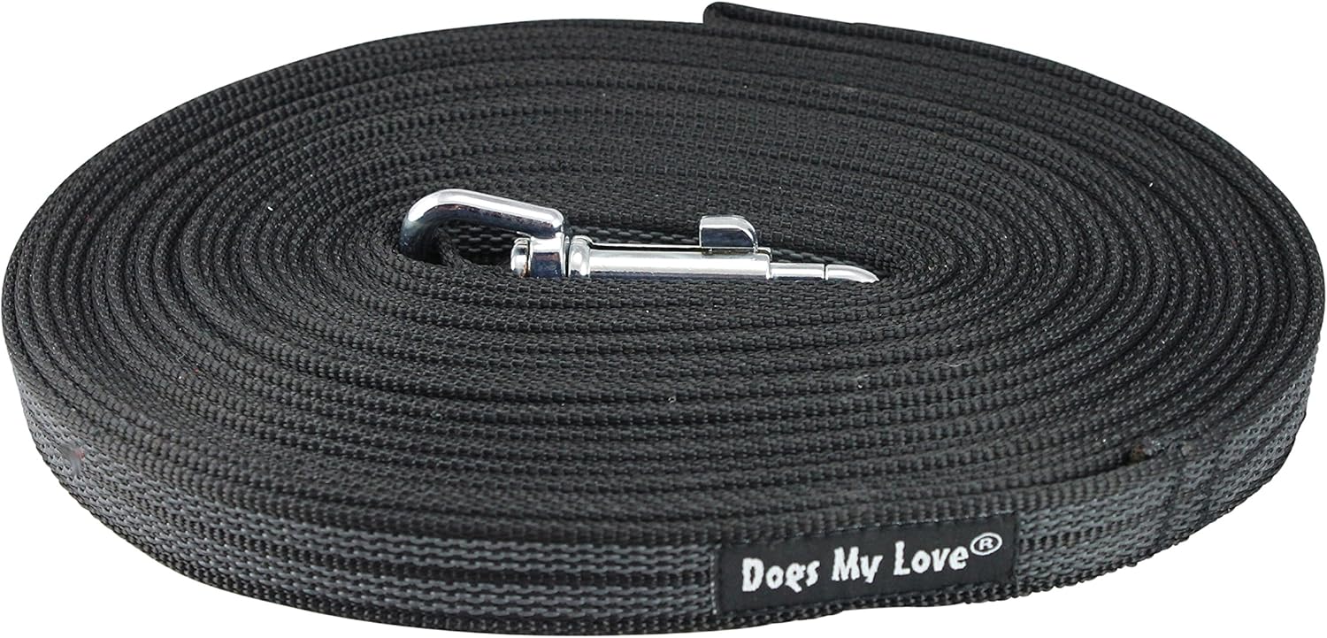 Dogs My Love Comfort Grip Non-Slip Dog Leash 4ft to 30ft Long for Smal and Medium Dogs 5/8-inch Wide (30 Ft, Black)