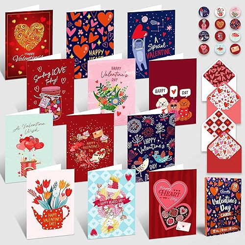 Decorably 24 Pack 4x6in Valentine Cards for Adults & Kids