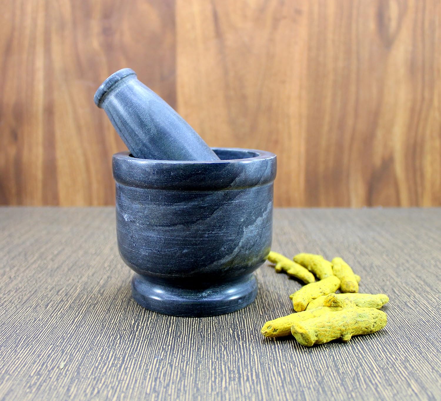 4" Diameter Natural Stone Mortar and Pestle Set as Spice Grinder, Medicine Masher (Black)