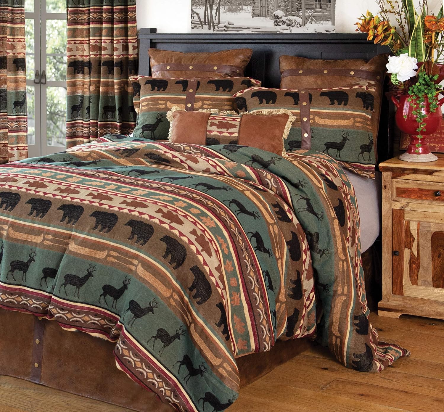 CARSTENS, INC. Woven Chenille 5-Piece Rustic Bedding Comforter Set, Skagit River, King