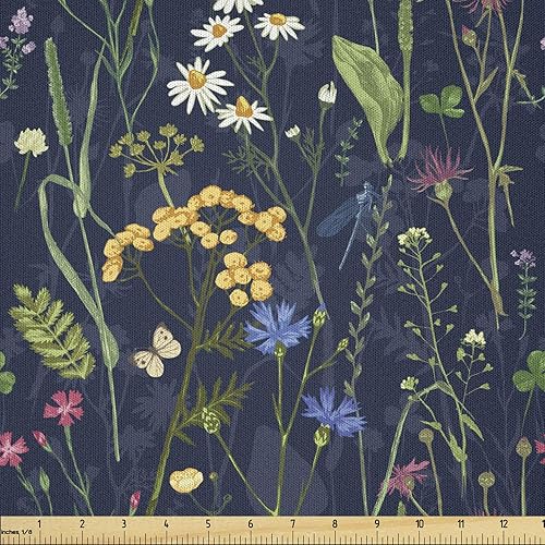 Lunarable Tela de pintura por The Yard, Botanical Beauty Floral Garden Daisy Magnolia Peony Lily Bloom Butterfly, tela de microfibra para artes y