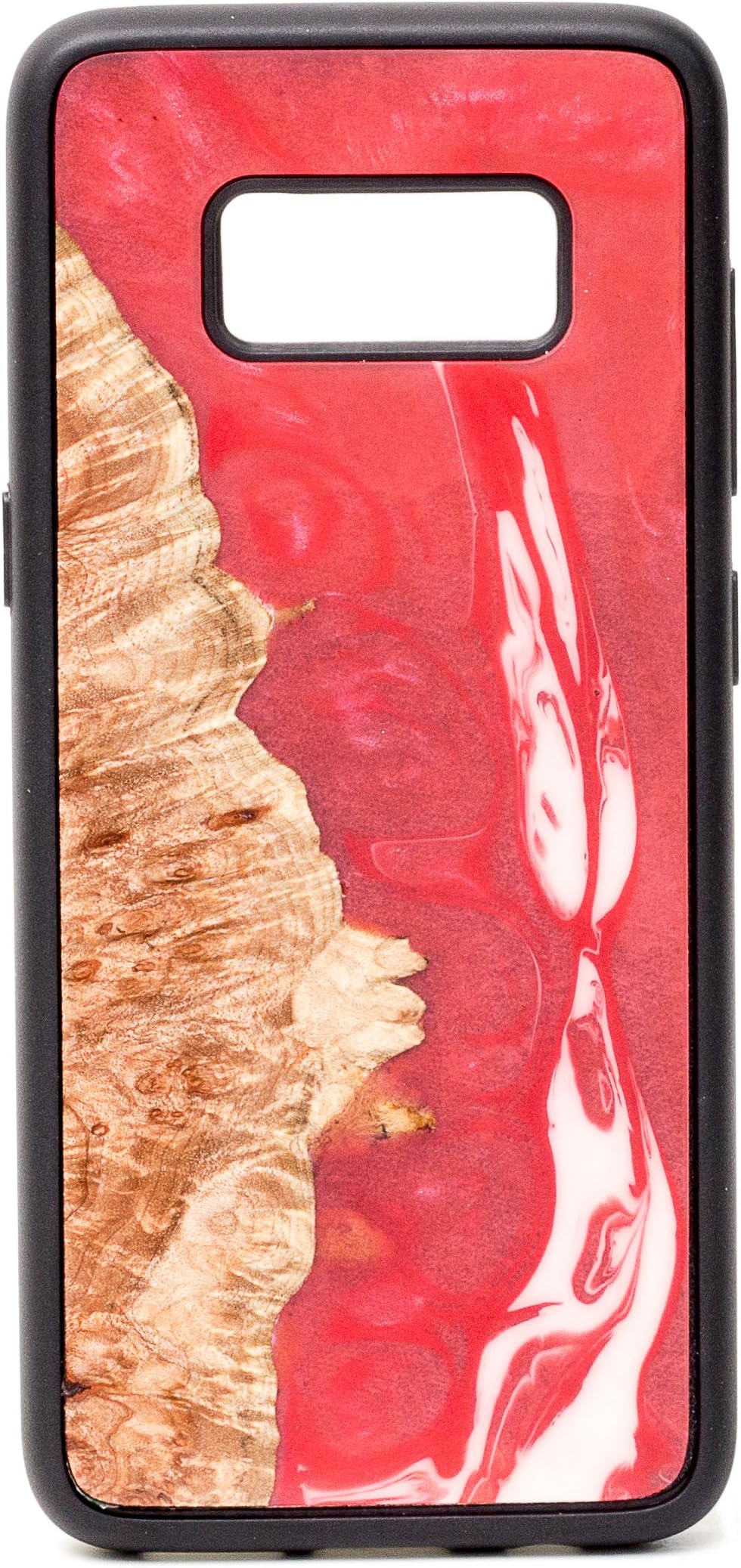 ModernWood Samsung Galaxy S8 Protective Case Cover Unique Handmade Real Wooden Burl & Artistic Swirl of Resin Texture Creative Design Back Cover with Shock Absorbing Rubber Bumper RedSea