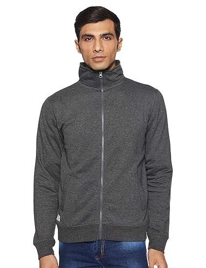 Men's Fleece Turtle Neck Sweatshirt (DKAW27-M_Charcoal Melange_M_Charcoal Melange_M)