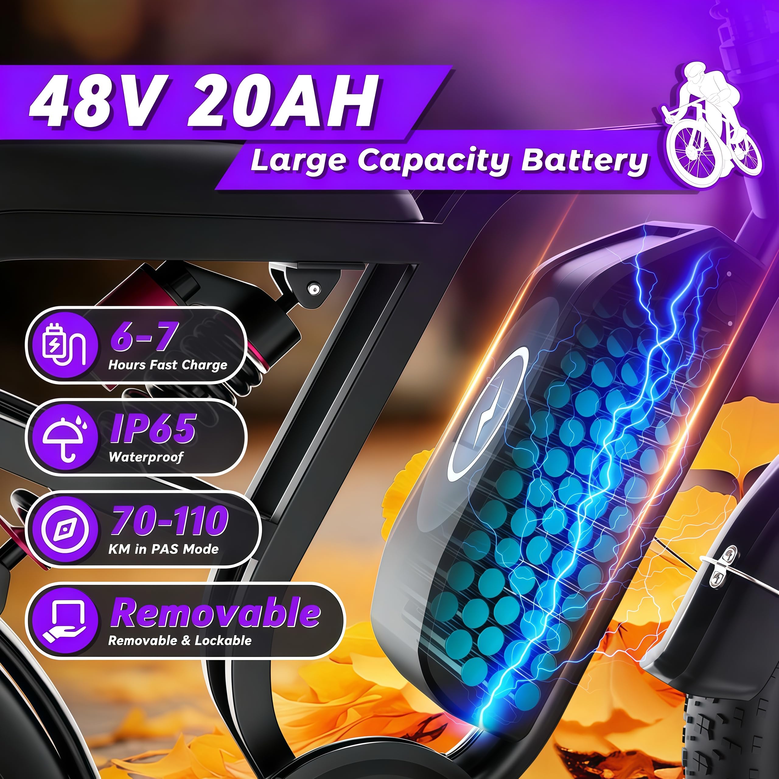 DEEPOWER E-Bike Für Erwachsene, 48V/52V 20Ah Abnehmbarer Akku, Bis Zu 60-110 KM Reichweite, 20 Zoll Fat Tire, Hydraulische Scheibenbremsen, Shimano 7-Gang, All-Terrain