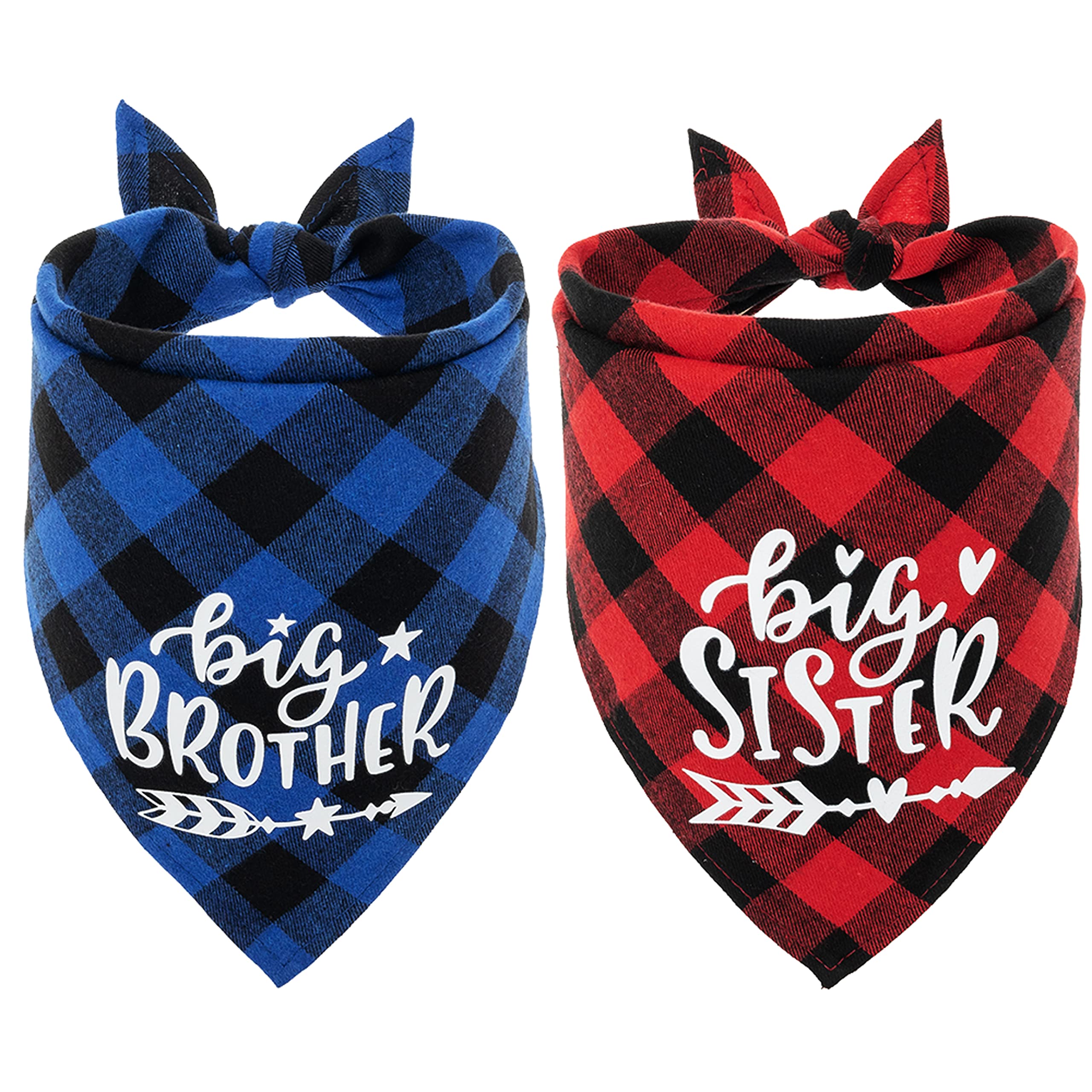 FLYSTAR Dog Bandana Big Brother Big Sister Girl Boy Plaid Cute Dog