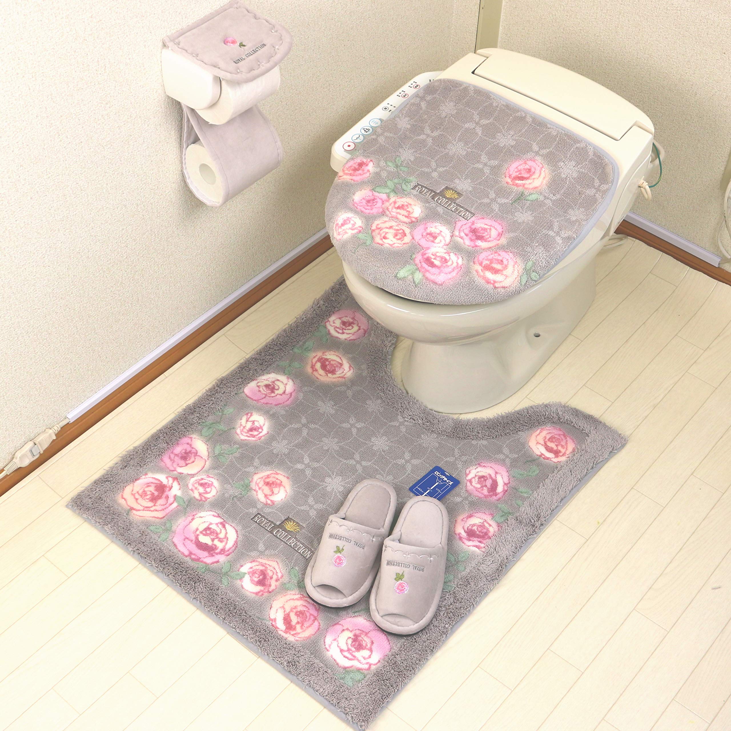 ロング トイレマット セット 4点 グレー おしゃれ 北欧 日本製 抗菌 消臭 高級 バラ オカ チェルシー