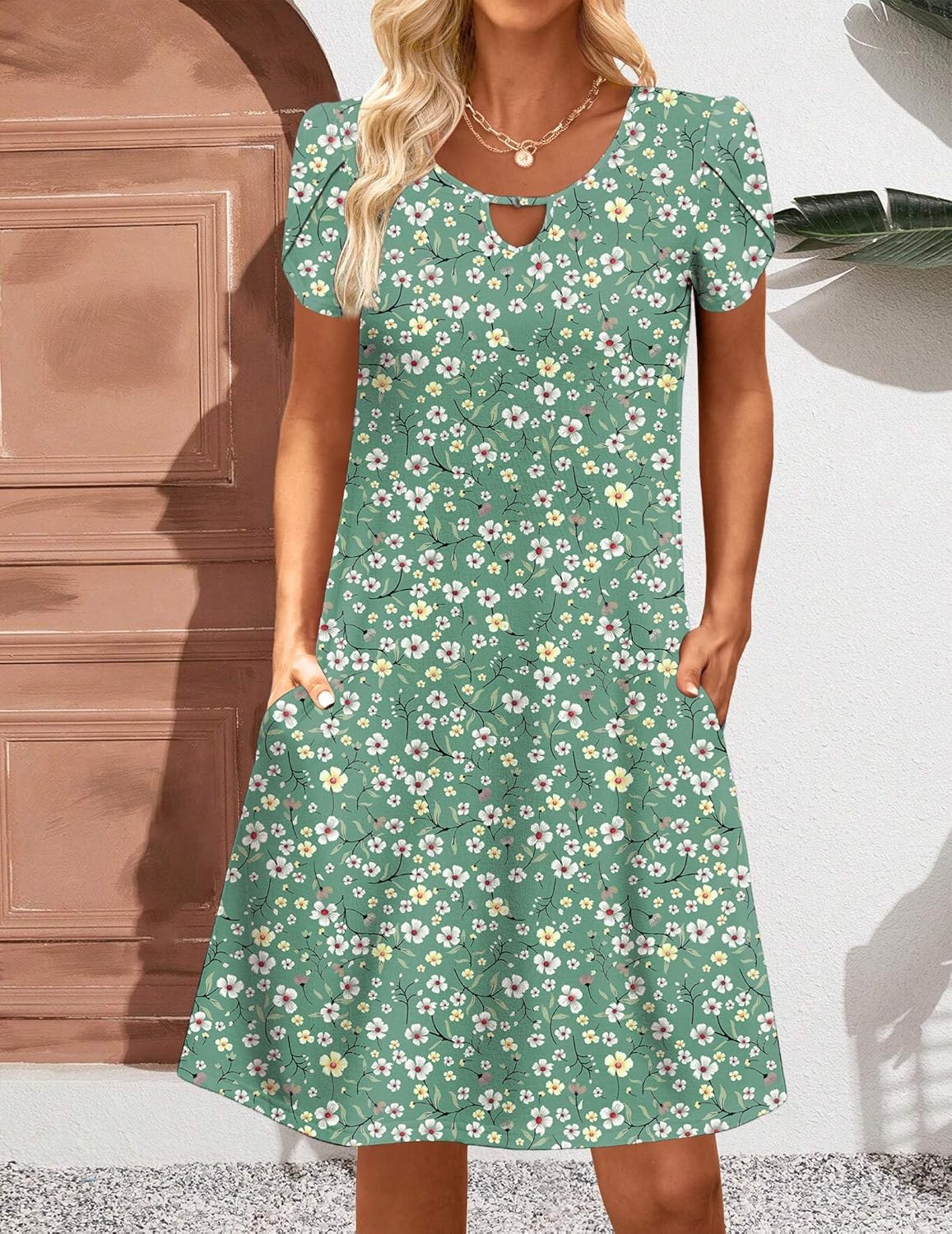 Zeagoo Women's Casual A-Line Dresses with Pockets Summer Floral Tshirt Dress Short Sleeve Mini Dress Flowy Sundresses - Image 4