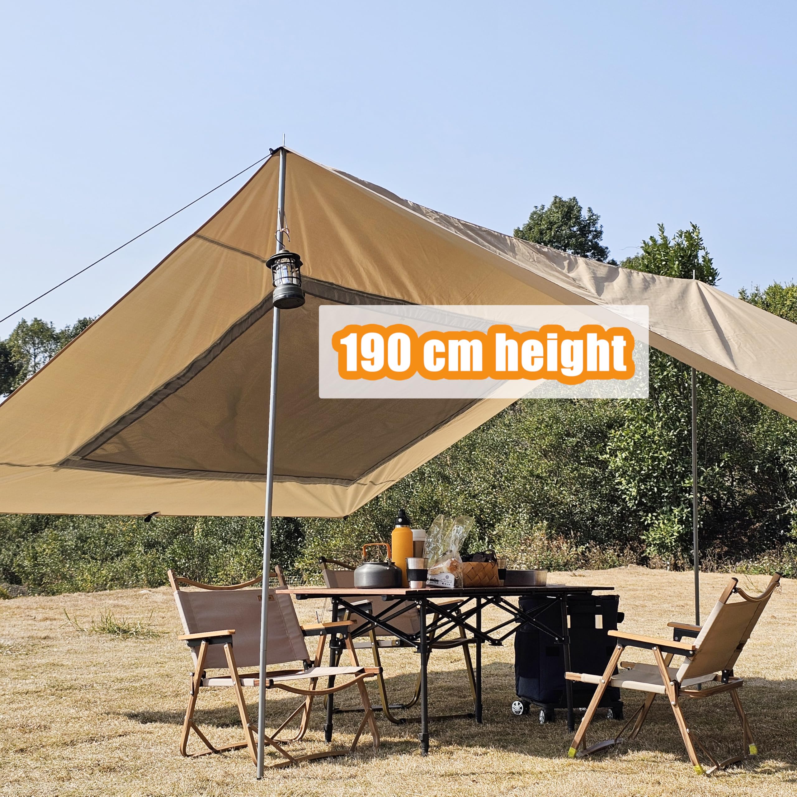 HipierFx Tarp Poles Set of 2 with Hook Tent Poles Replacement for Camping Tarp Awning Canopy (Iron, 190 cm/75 in)