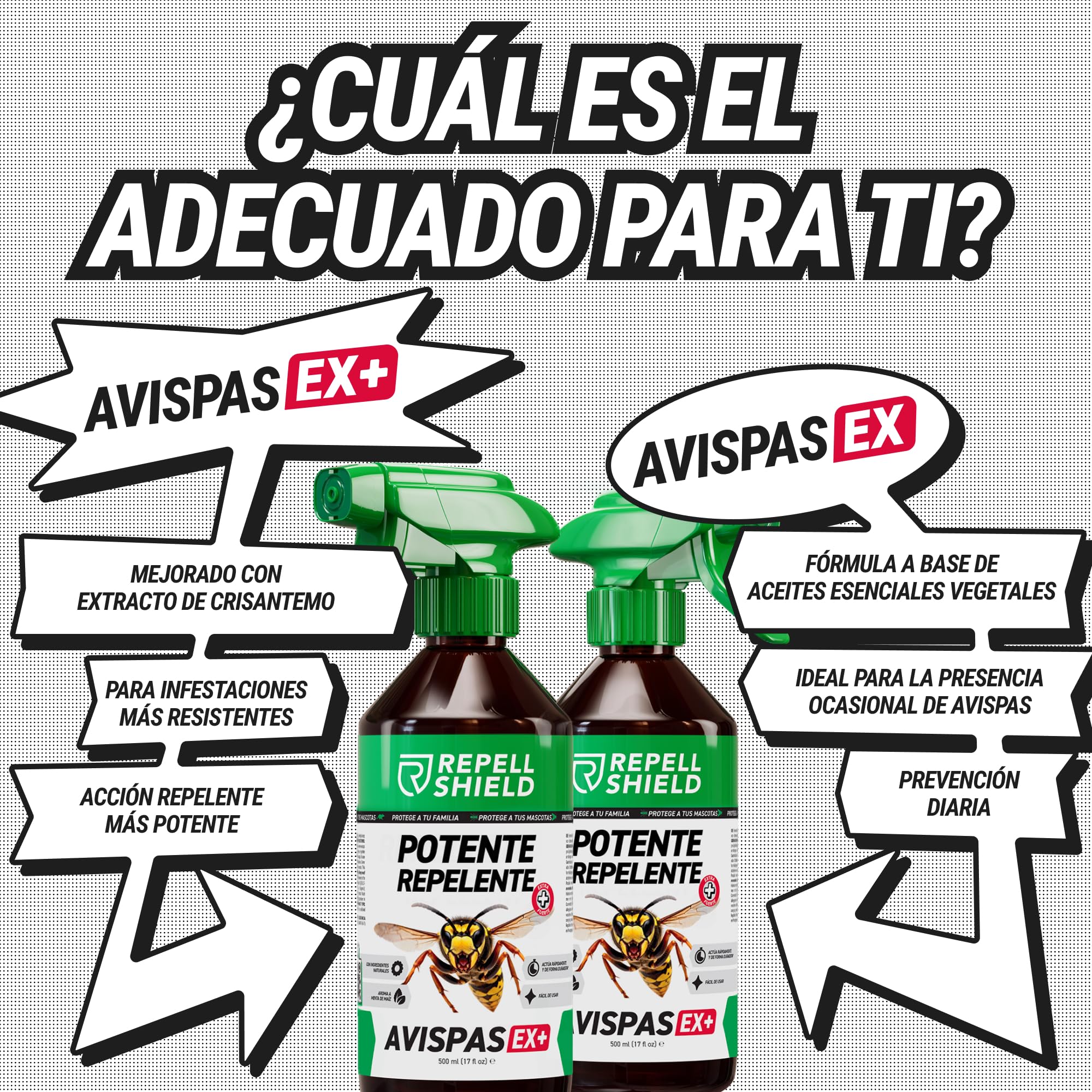 RepellShield® Spray Repelente Avispas Exterior e Interior - 500 ml - Antiavispas con Citronela y Geraniol - Seguro para Niños, Mascotas y Plantas - Protección para Jardín, Piscina, Terraza y Balcón