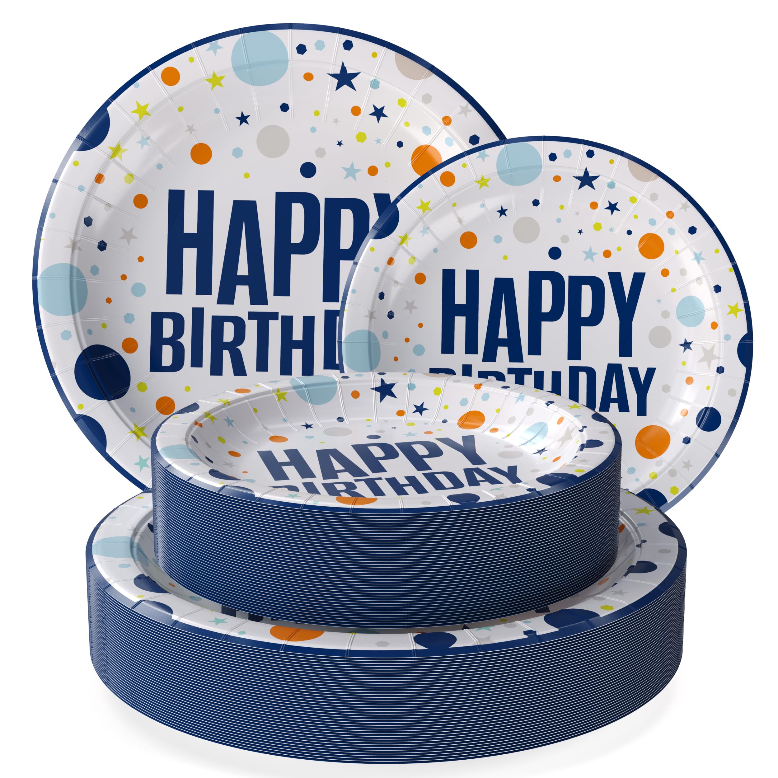 Exquisite Blue Birthday Paper Plates Disposable Heavy Duty 100 Pcs