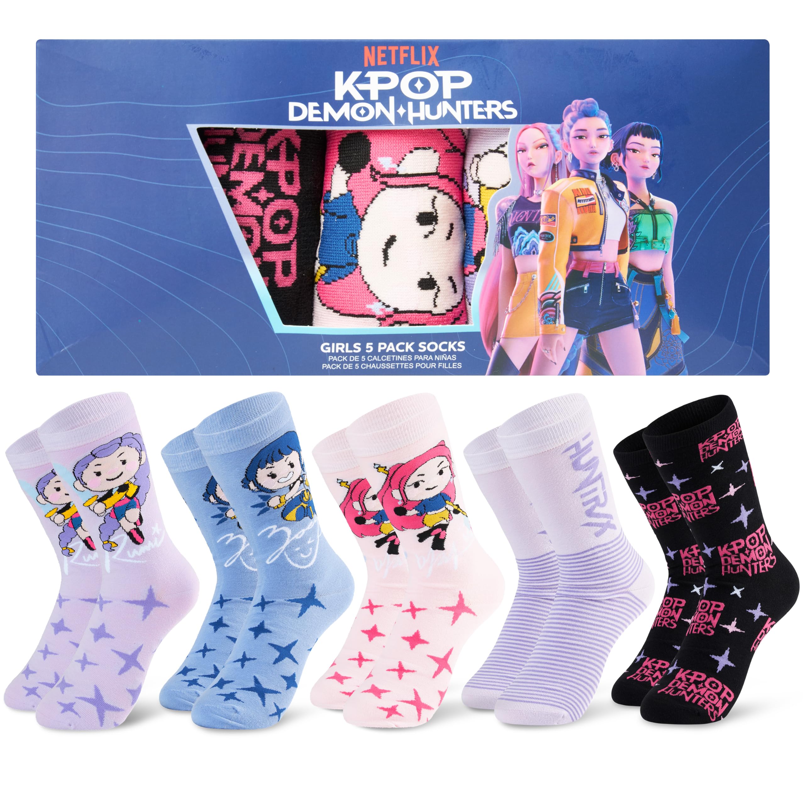 Get Trend Huntrix Kpop Demon Hunters Calzini Bambina e Ragazza, 5 Paia | Calze Divertenti e Colorate con Design di Rumi, Zoey e Mira, Comodi e Traspiranti, Regalo per Bambina