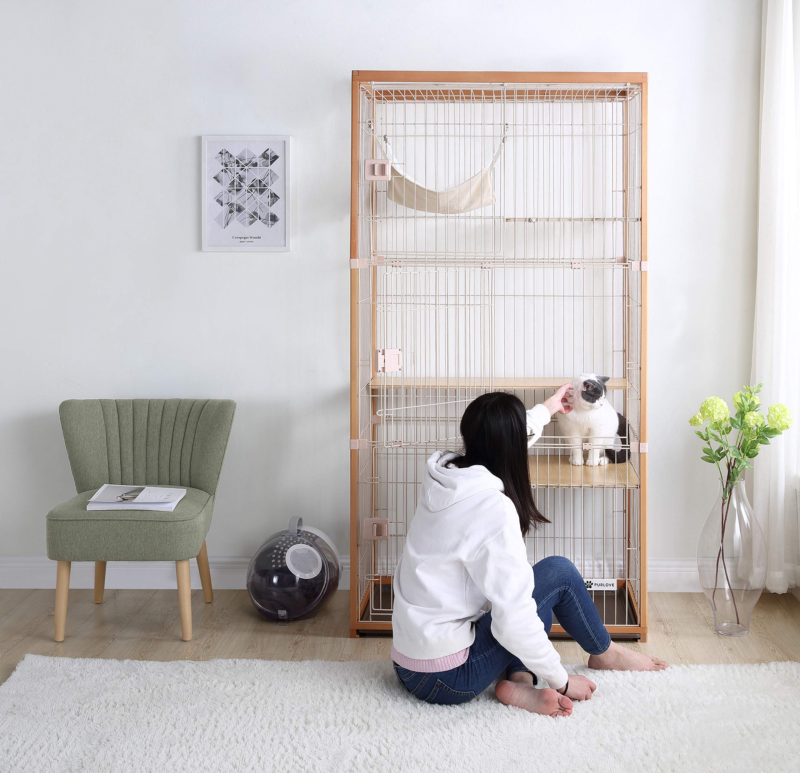 Amazon.co.jp: 猫ケージ 3段 木製フレーム ハンモック付 広々