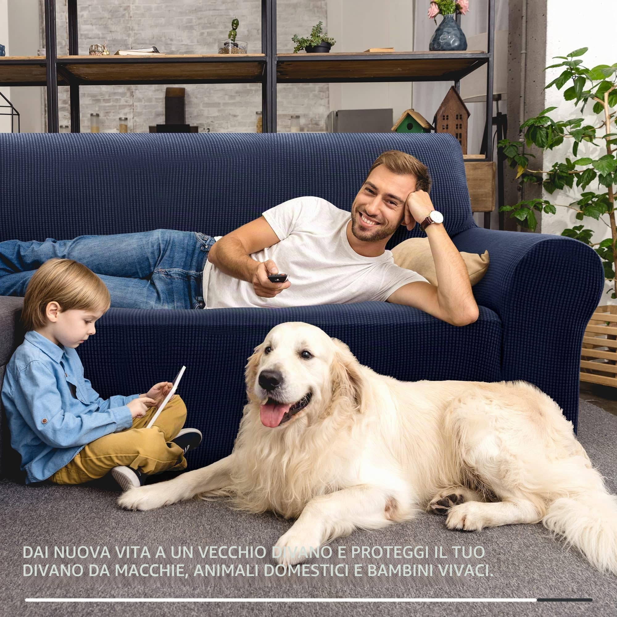 Deconovo Copridivano 2 Posti in Elastico Moderne Fodera Protettiva Divano Universale con Braccioli per Divano Blu Navy