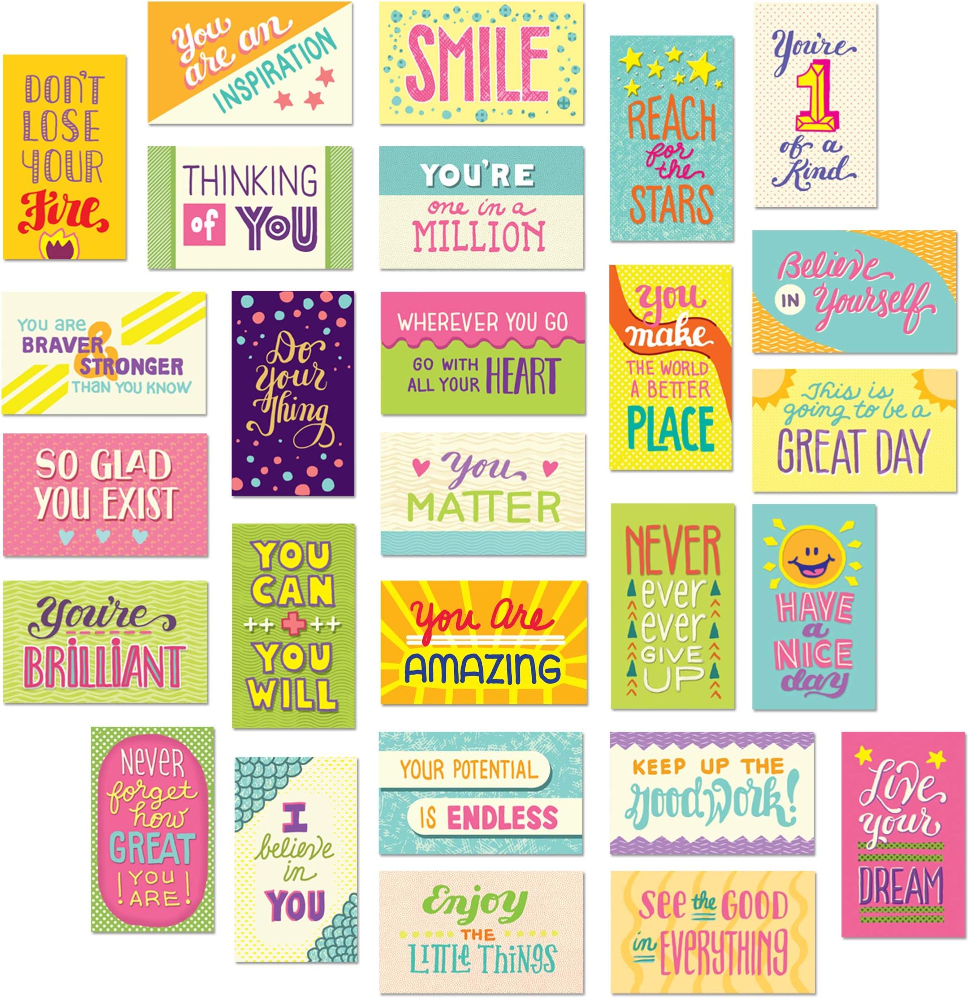Youngever 300 Pack Motivational Quote Cards, Encouragement Appreciation Cards, 100 Unique Inspirational Designs, Business Card Sized